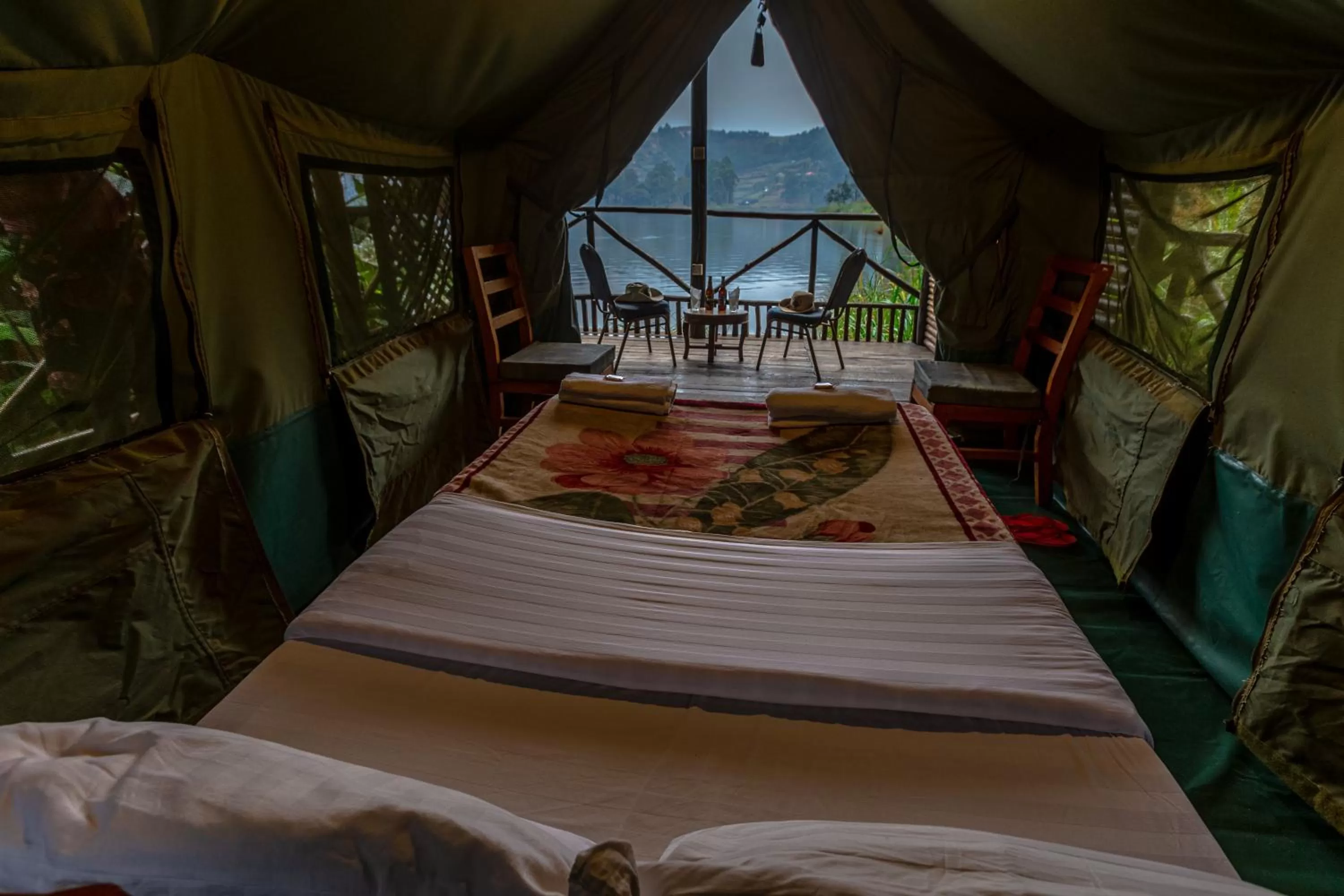 Bed in Bunyonyi Overland Resort