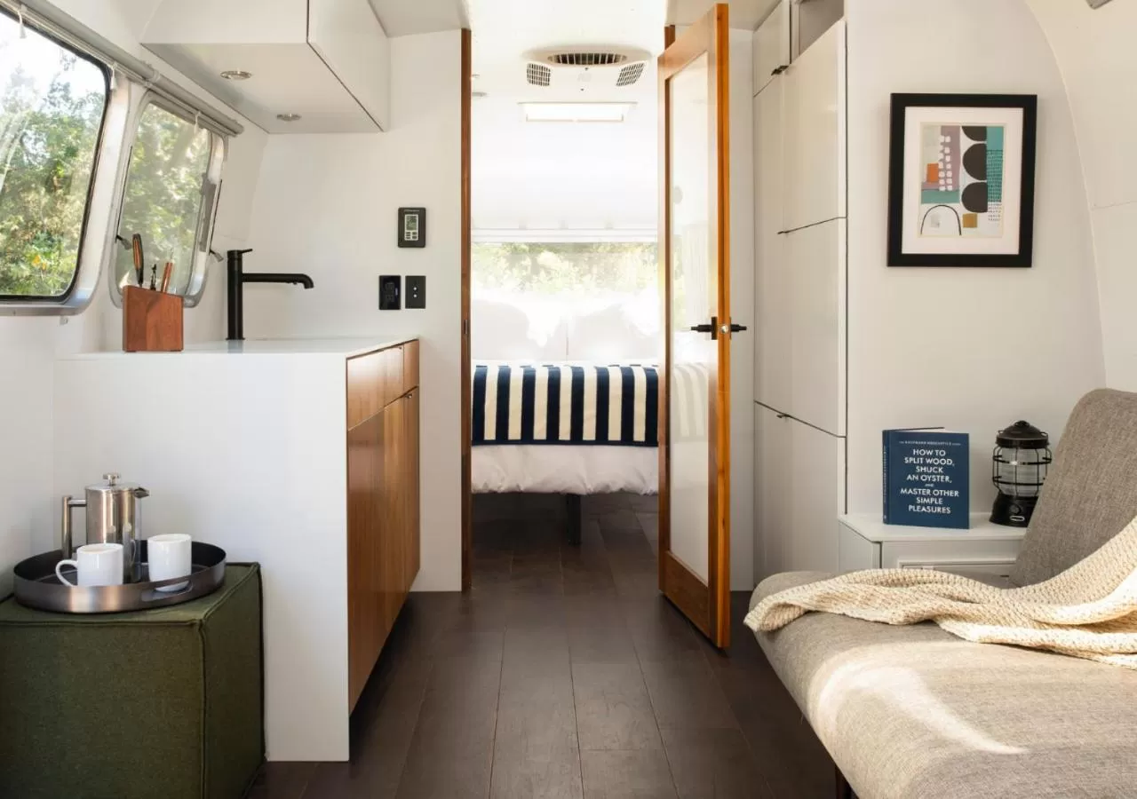 Kitchen or kitchenette, Bed in AutoCamp Cape Cod