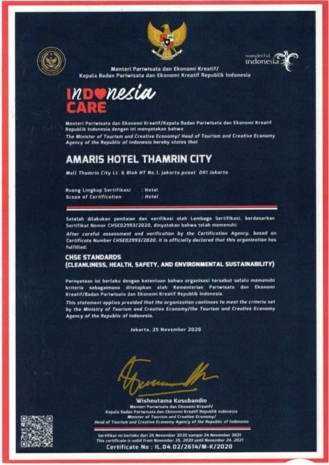 Certificate/Award in Amaris Hotel Thamrin City