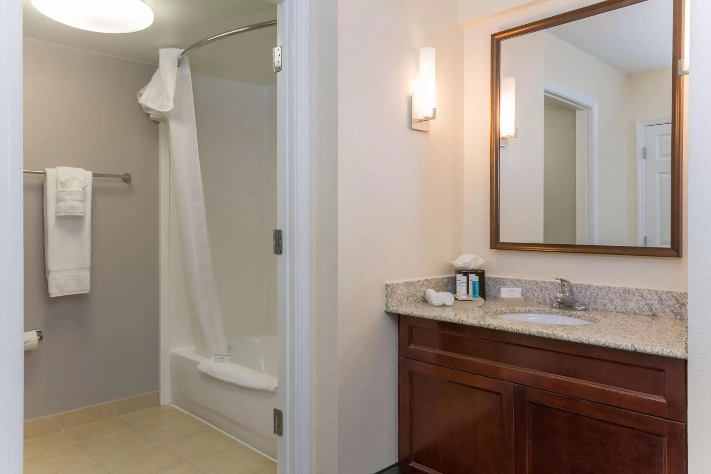 Bed, Bathroom in Homewood Suites by Hilton Ft. Worth-North at Fossil Creek