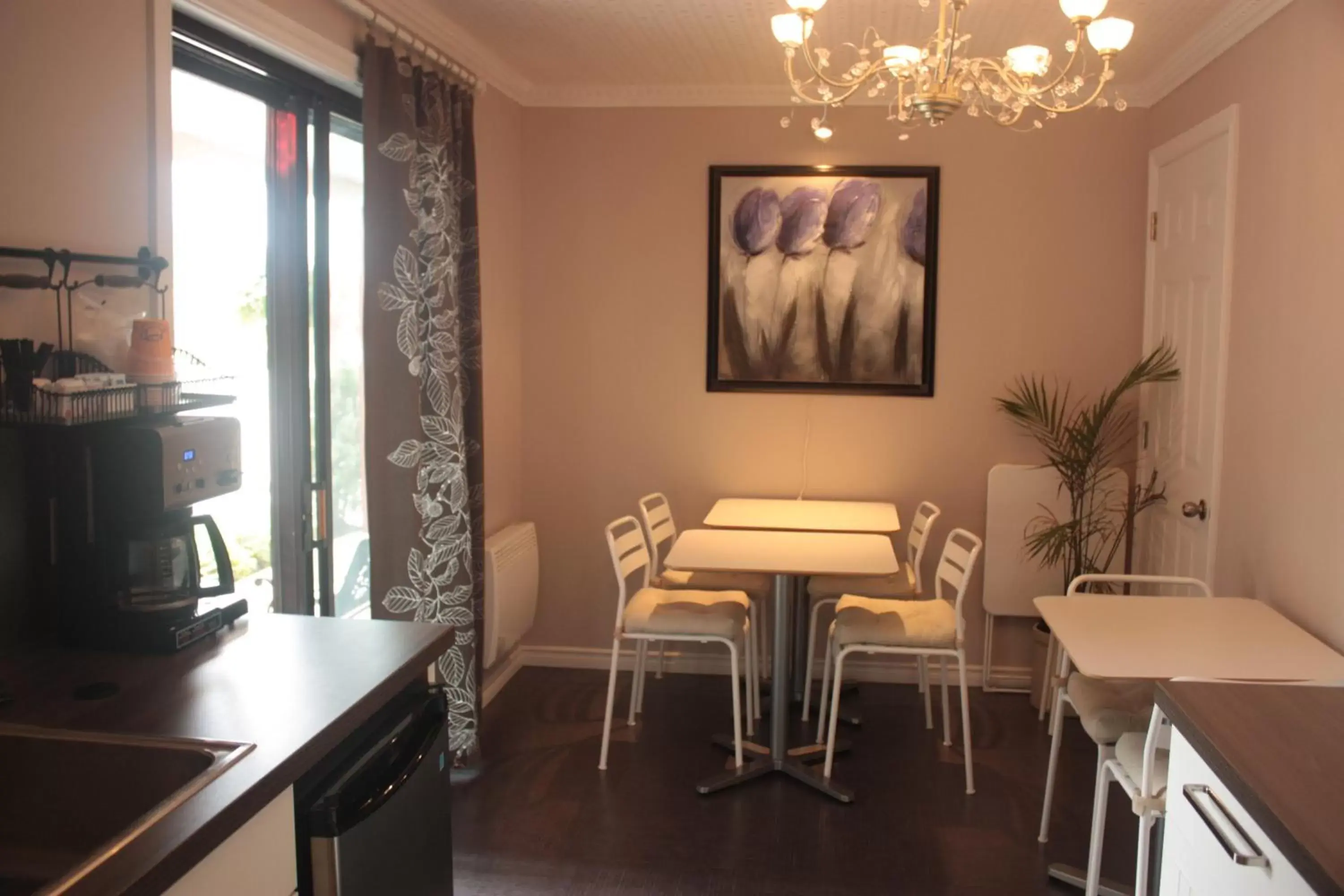 Kitchen or kitchenette, Dining Area in Motel Le Radisson de Val-David