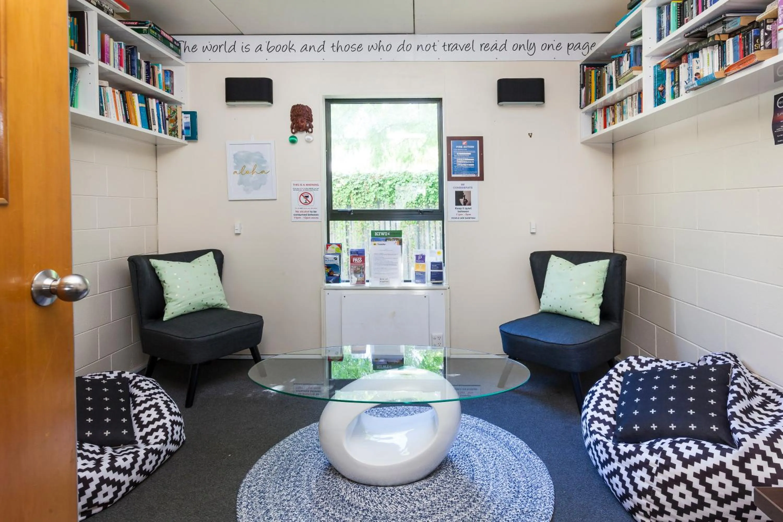 Seating area in Around The World Backpackers