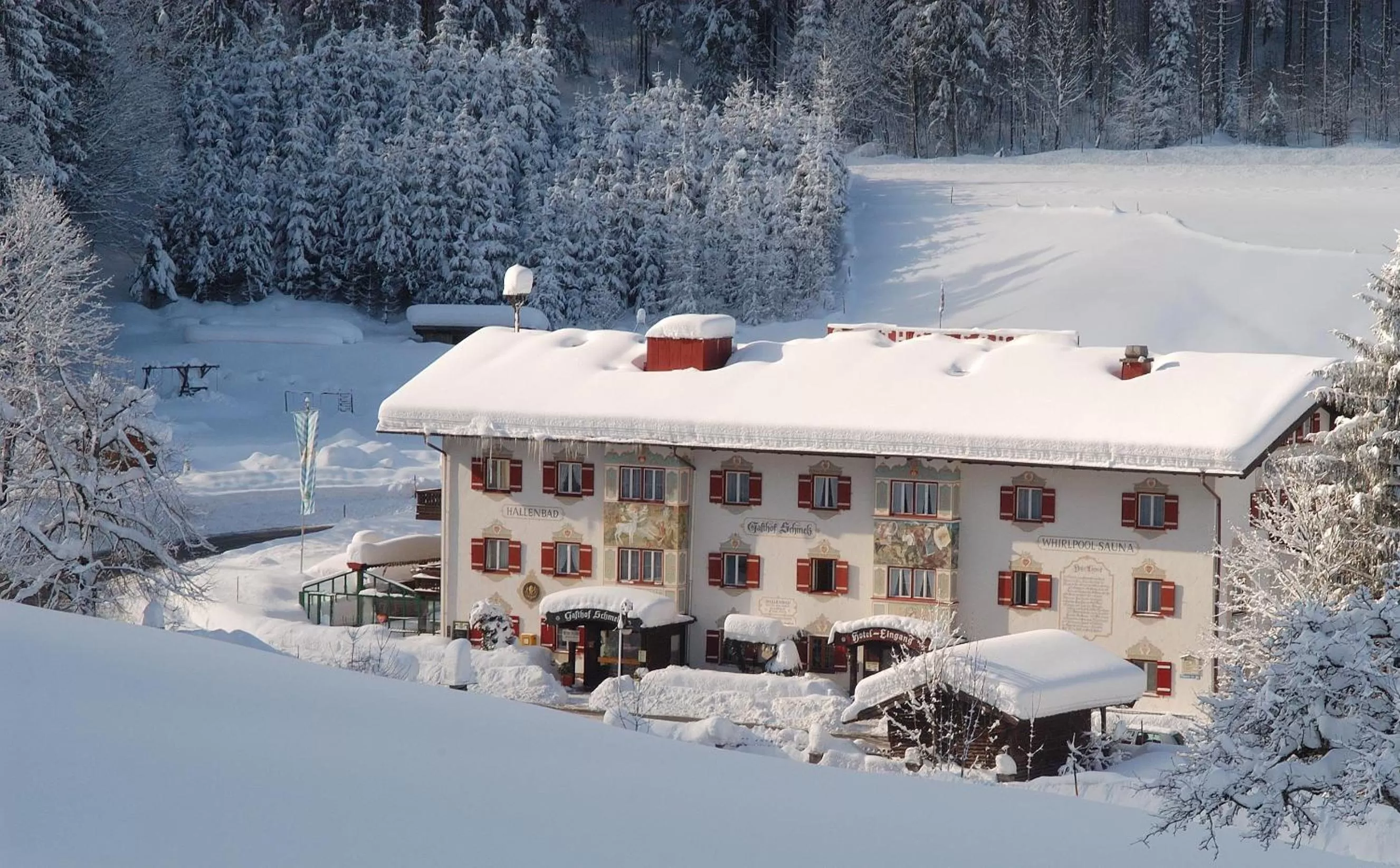 Winter in Aktivhotel & Gasthof Schmelz Ihr familienfreundliches Urlaubs Hotel mit Wellness Almsauna ab Februar Chiemgau Karte