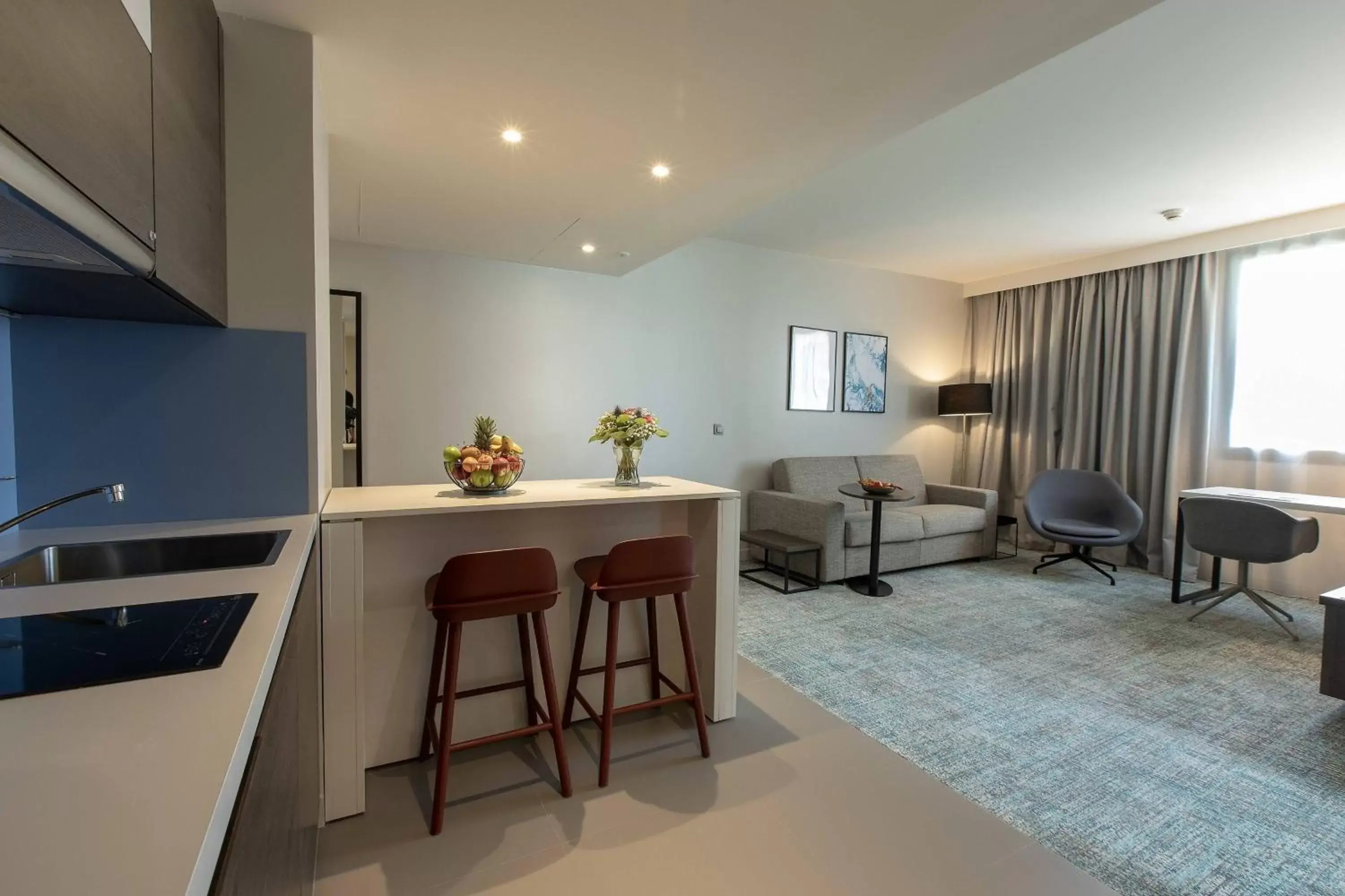 Living room, Kitchen/Kitchenette in Residence Inn by Marriott Toulouse-Blagnac