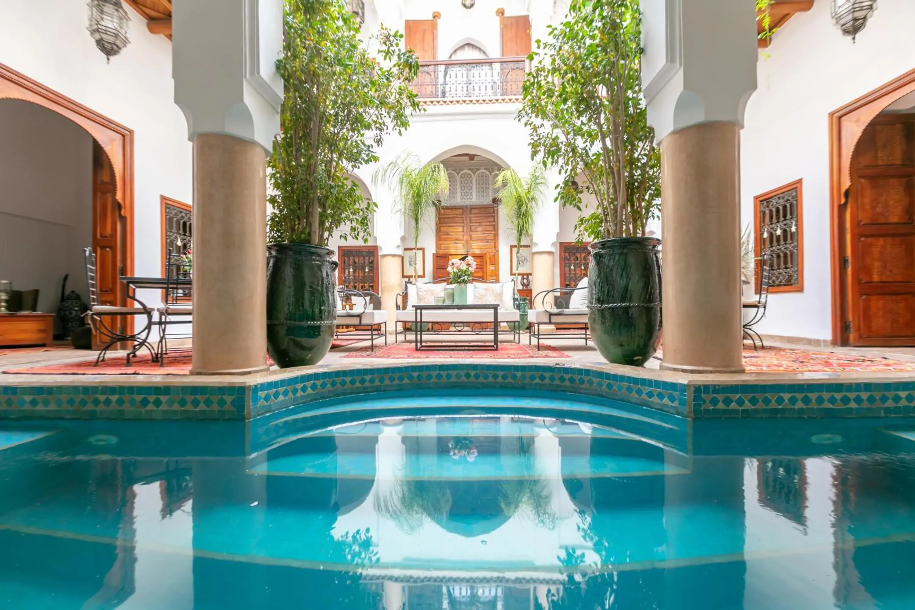 Patio, Swimming Pool in Riad Les Trois Palmiers El Bacha