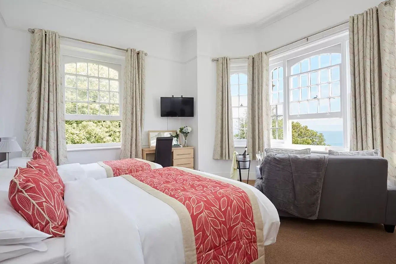 Bed, View in Luccombe Manor Country House Hotel