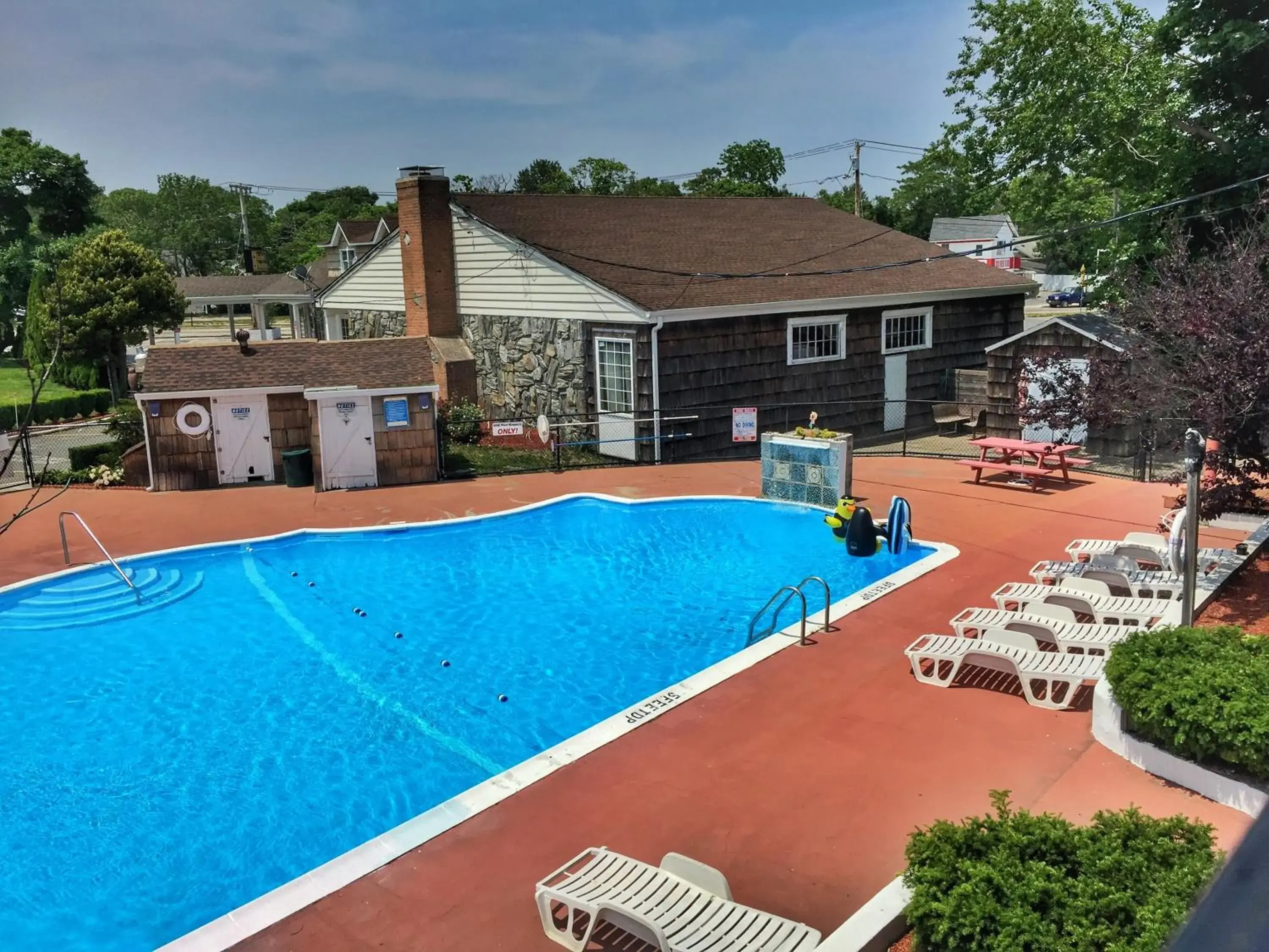 Patio, Swimming Pool in Budget Host East End Riverhead