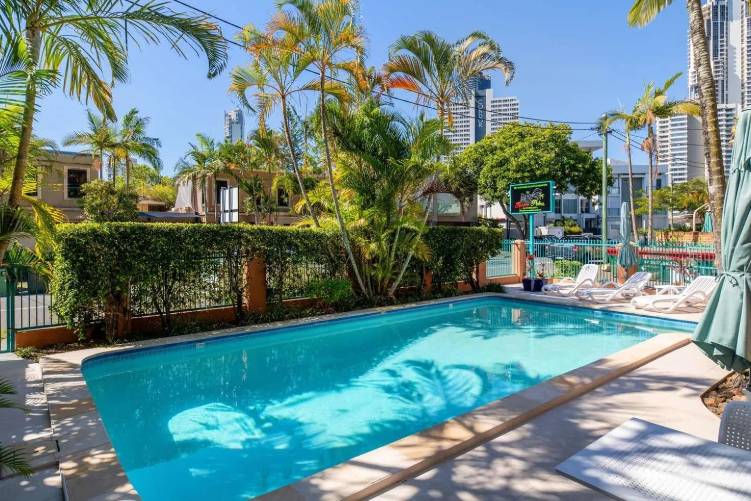 Pool view in Karana Palms Resort