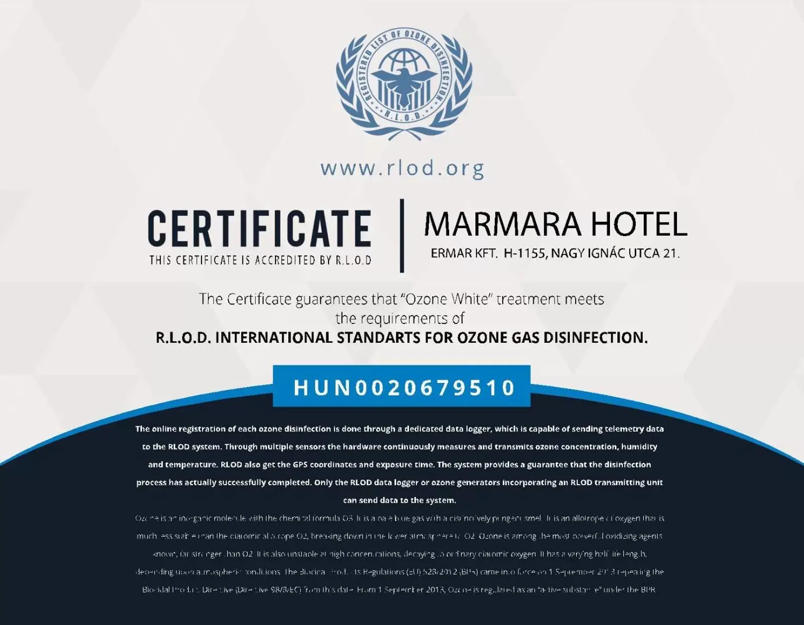 Certificate/Award in Marmara Hotel Budapest