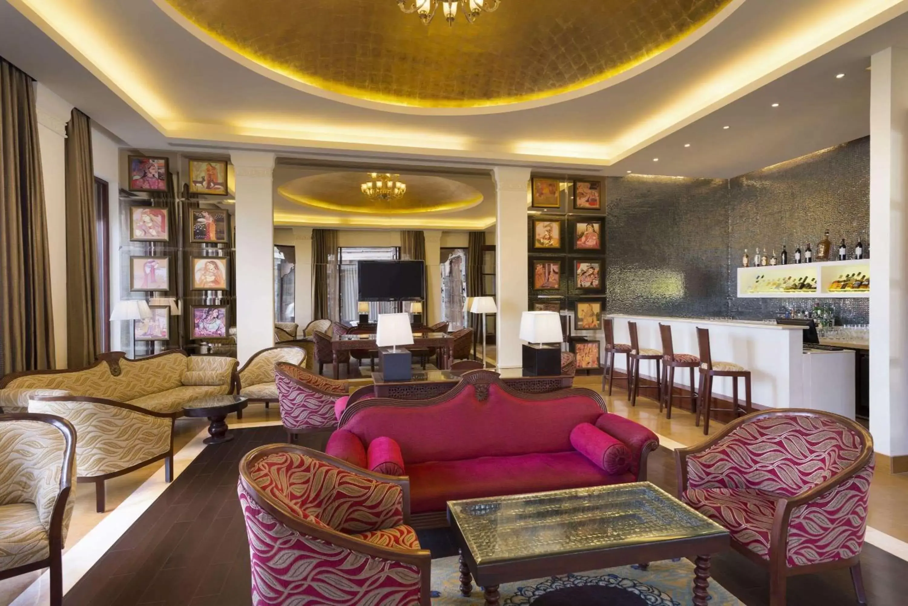 Lounge or bar, Lobby/Reception in Ramada Udaipur Resort & Spa