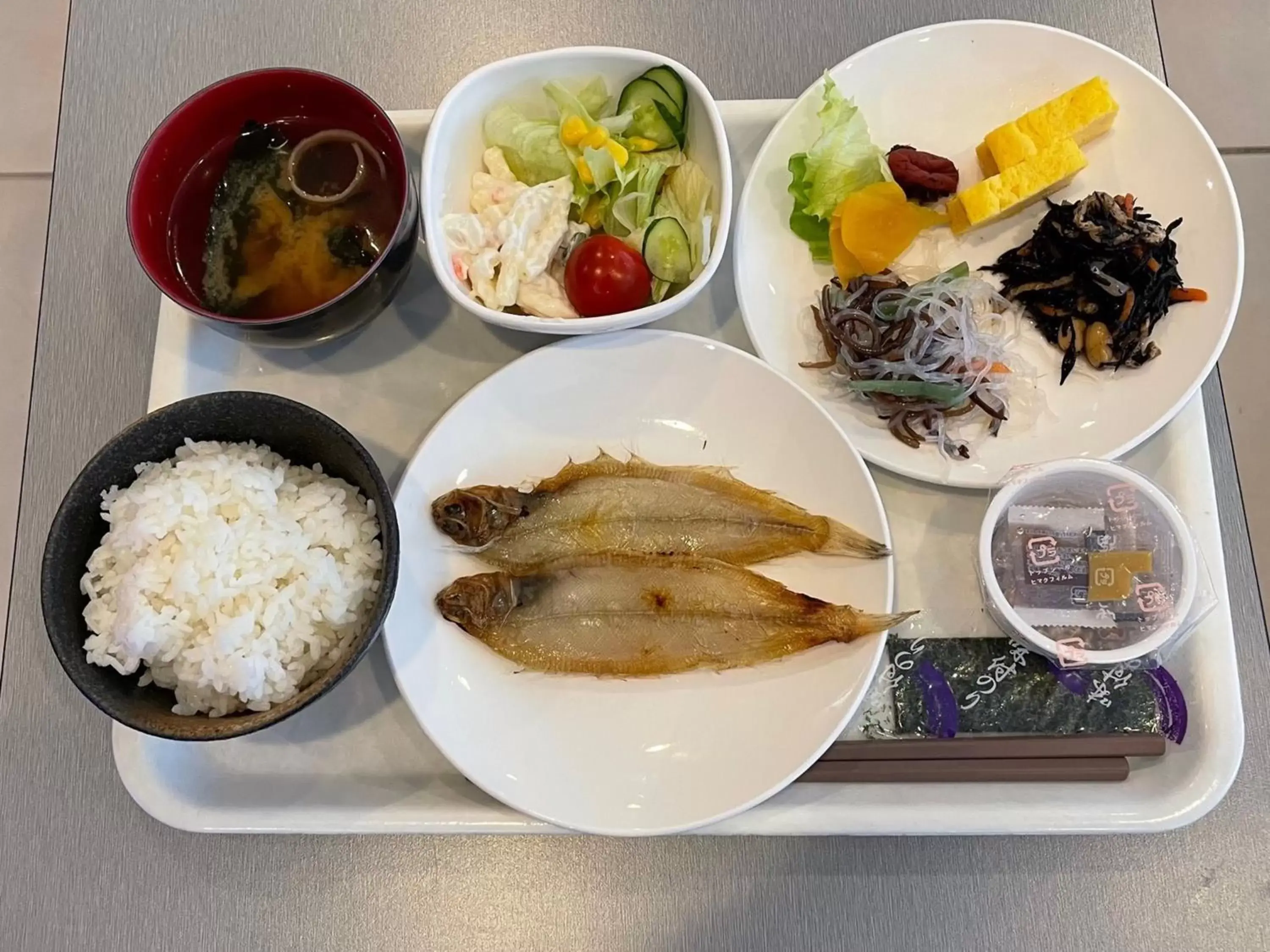 Breakfast in Green Rich Hotel Hamada Ekimae (Artificial hot spring Futamata Yunohana)