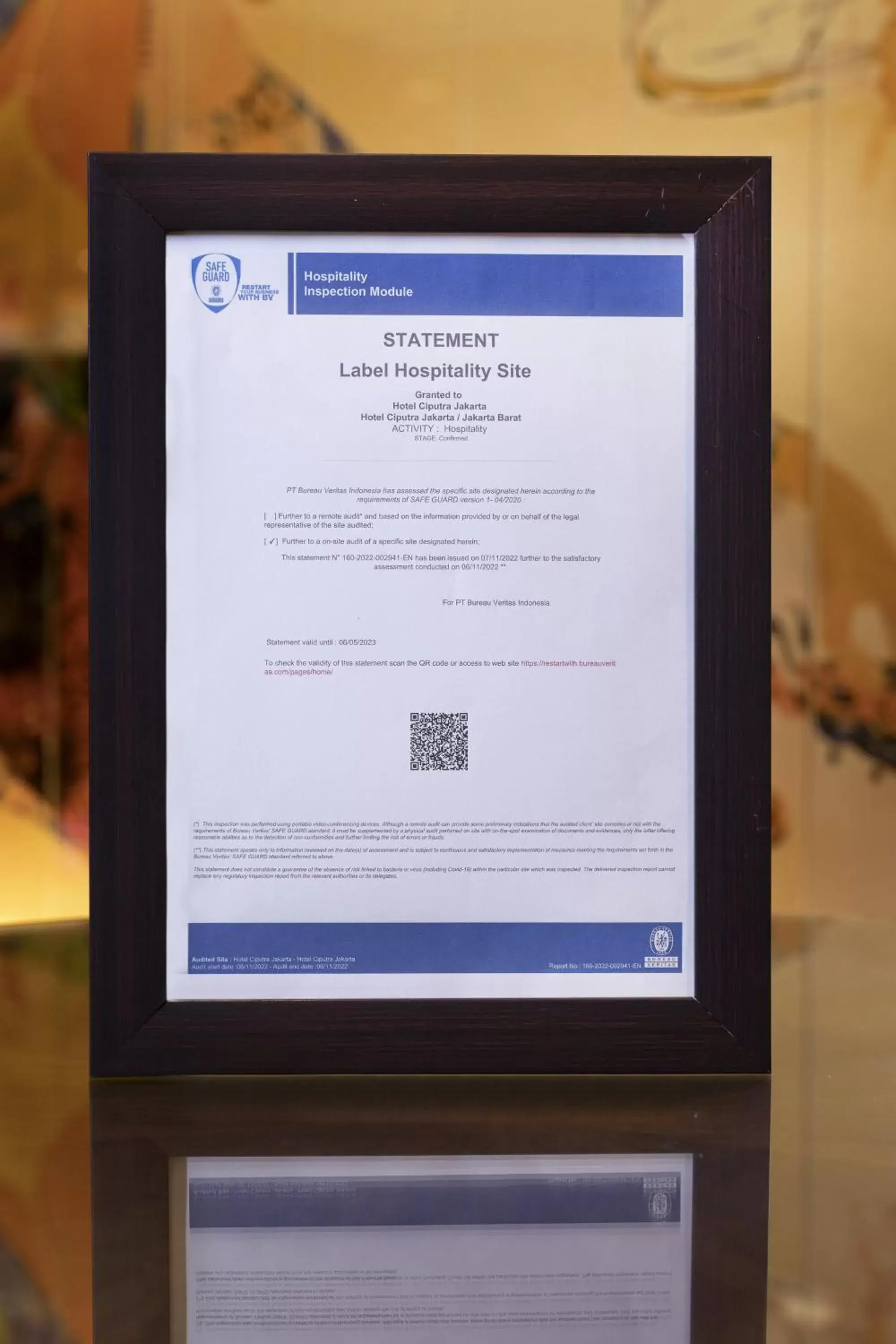 Certificate/Award in Hotel Ciputra Jakarta managed by Swiss-Belhotel International