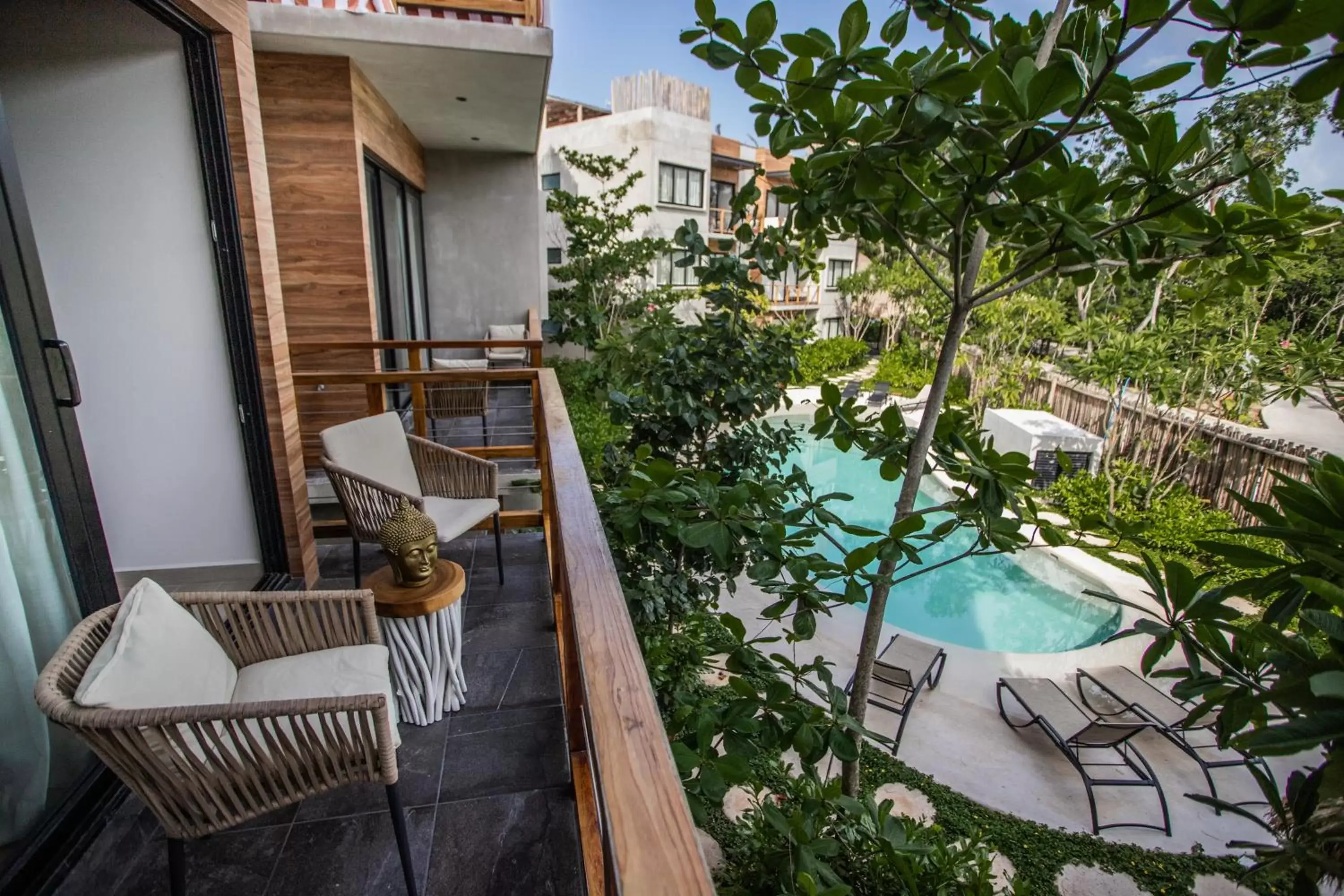 Balcony/Terrace, Pool View in Luxury Condos Macondo Tulum