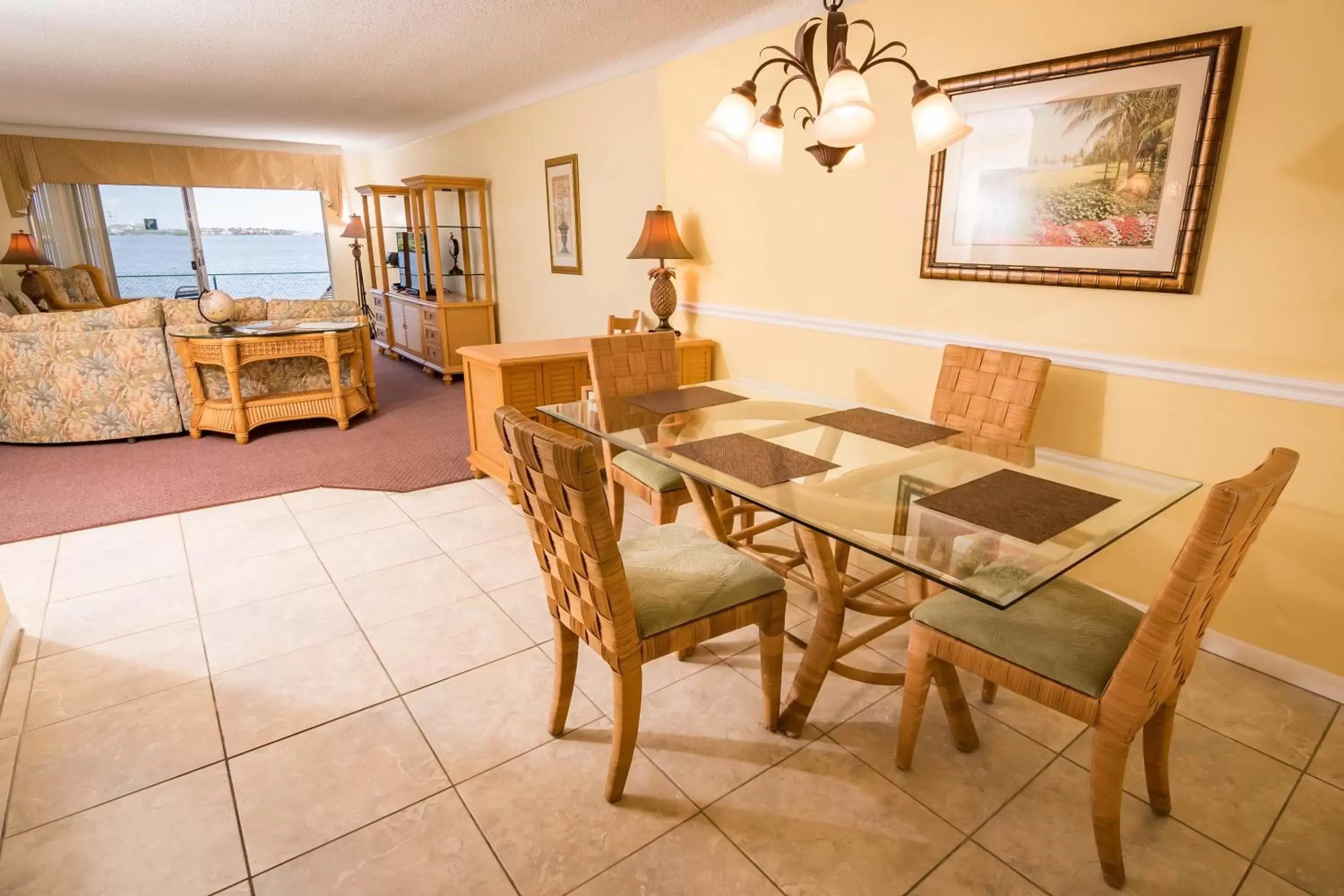 Living room, Dining Area in Palm Beach Waterfront Condos - Full Kitchens!