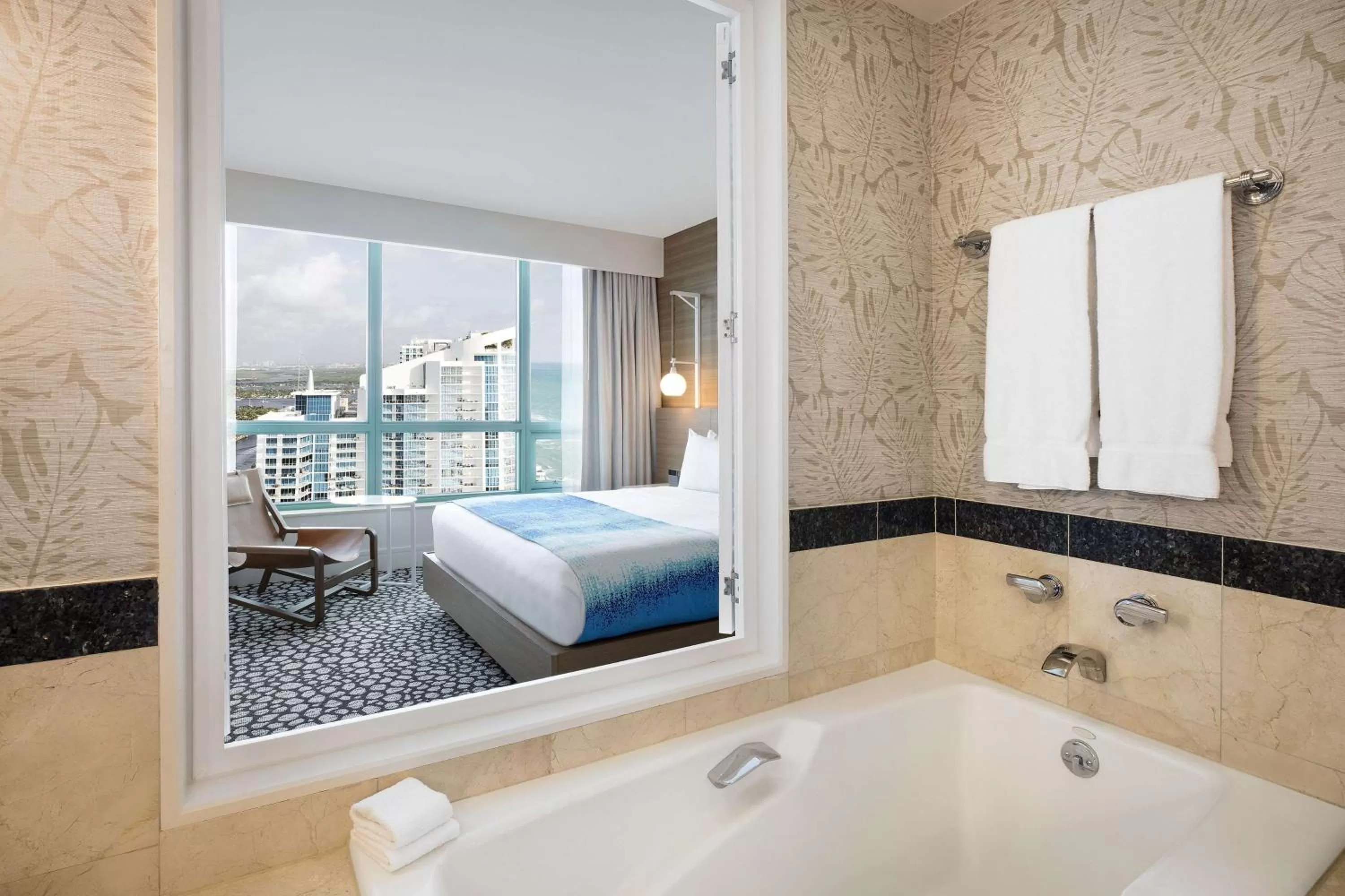 Bathroom, Bed in The Diplomat Beach Resort Hollywood, Curio Collection by Hilton
