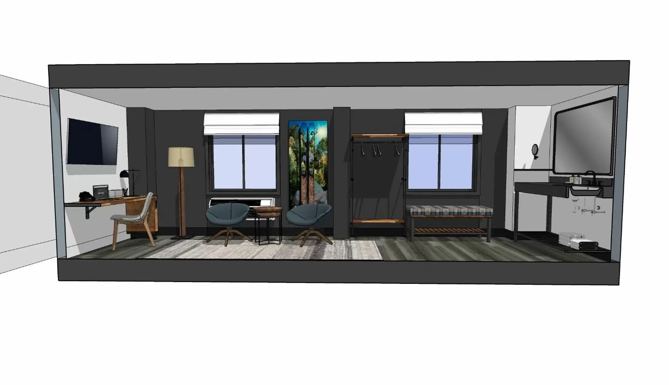 Living room, Floor Plan in Gravity Haus