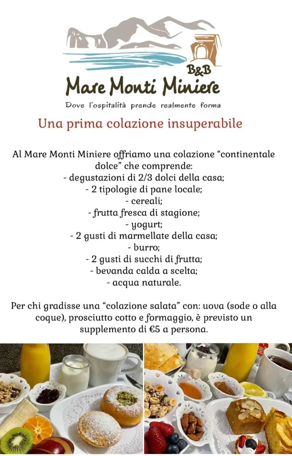 Continental breakfast in B&B Mare Monti Miniere
