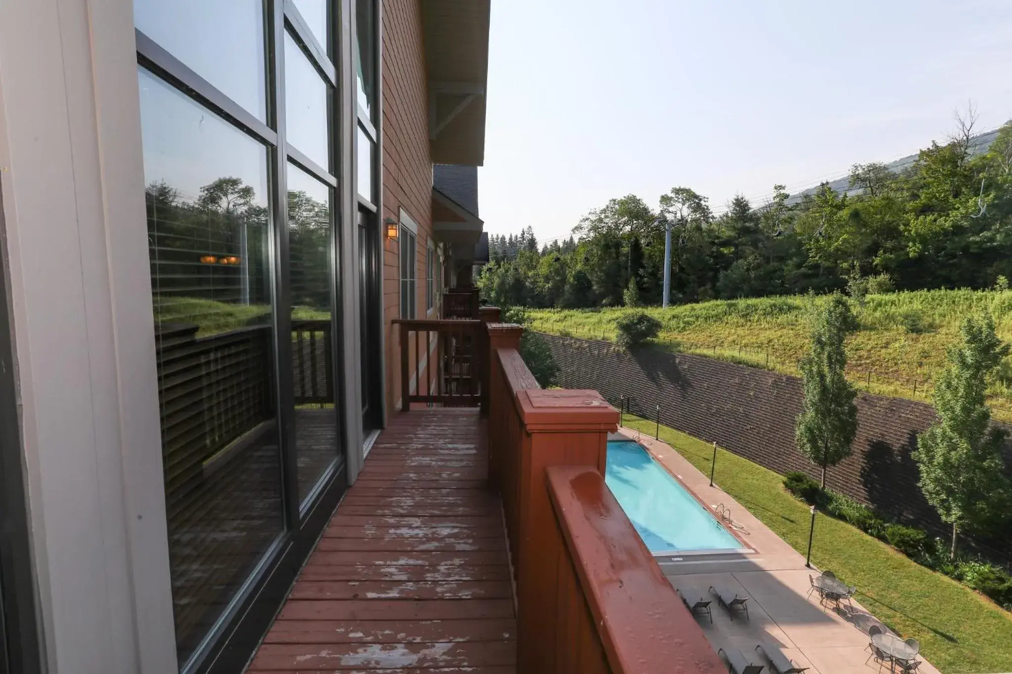 Balcony/Terrace, Pool View in Kaatskill Mountain Club and Condos by Hunter Mountain