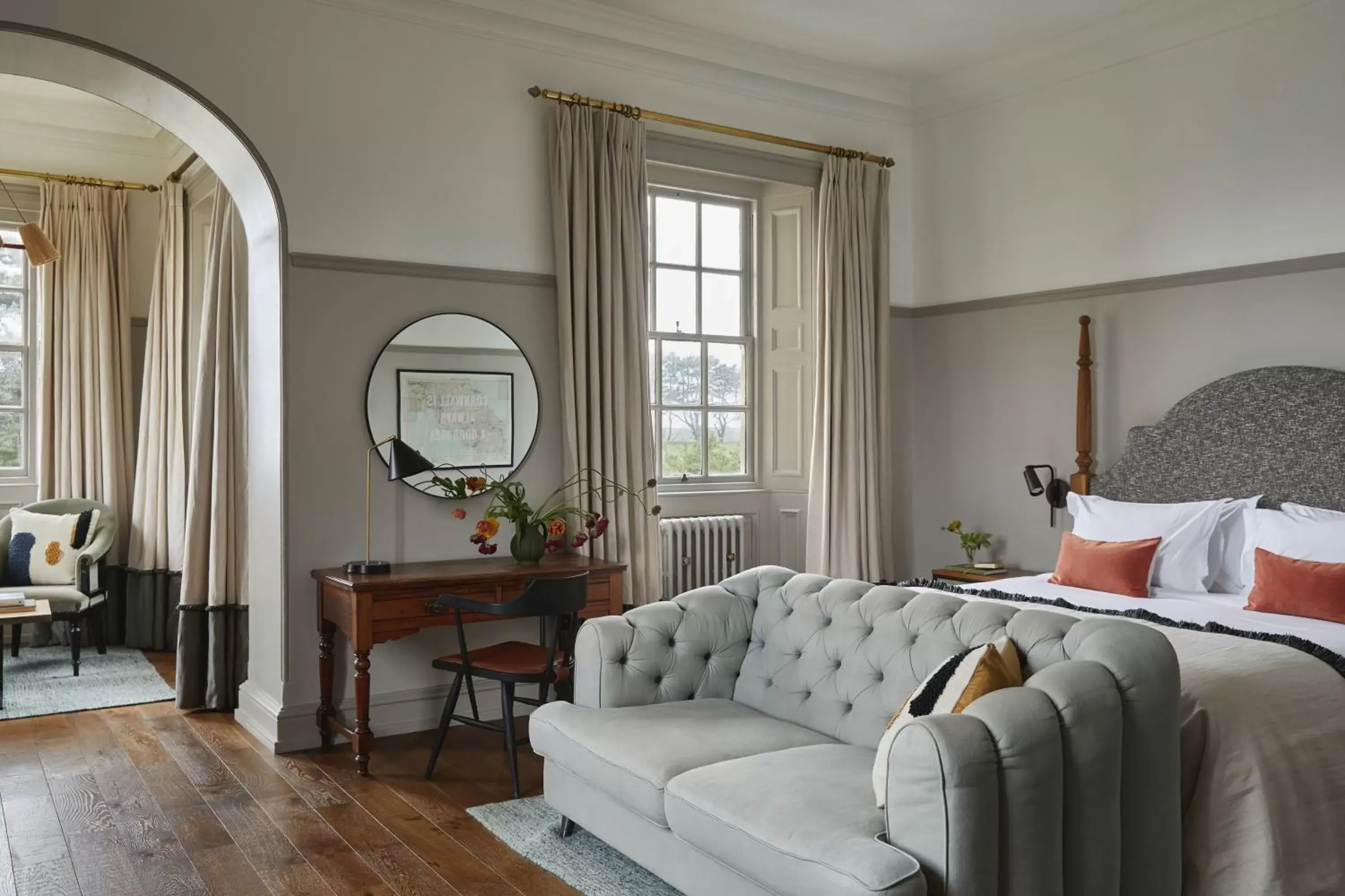Bedroom, Seating Area in Fowey Hall - A Luxury Family Hotel