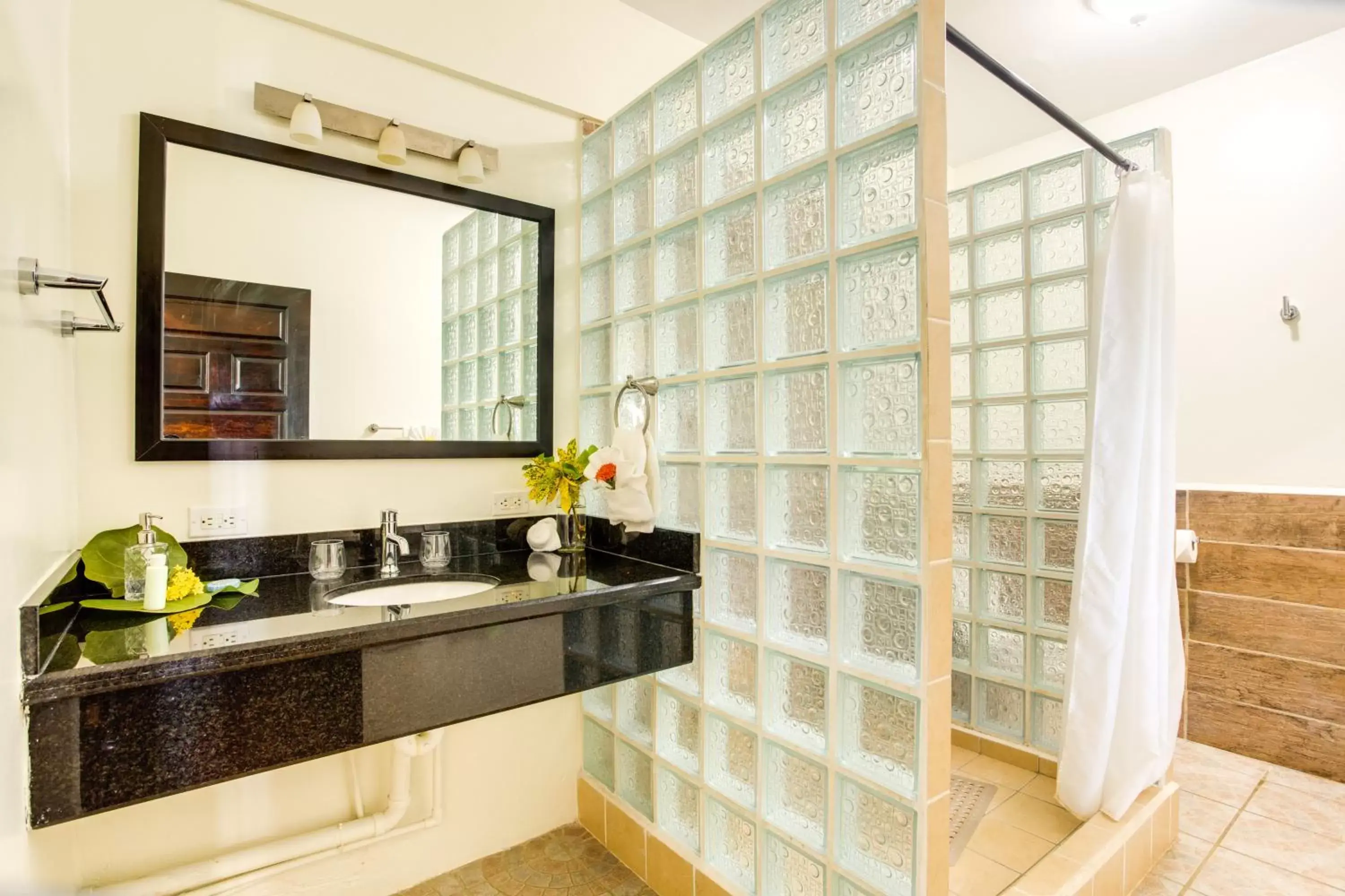 Bathroom, Kitchen/Kitchenette in Mariposa Belize Beach Resort