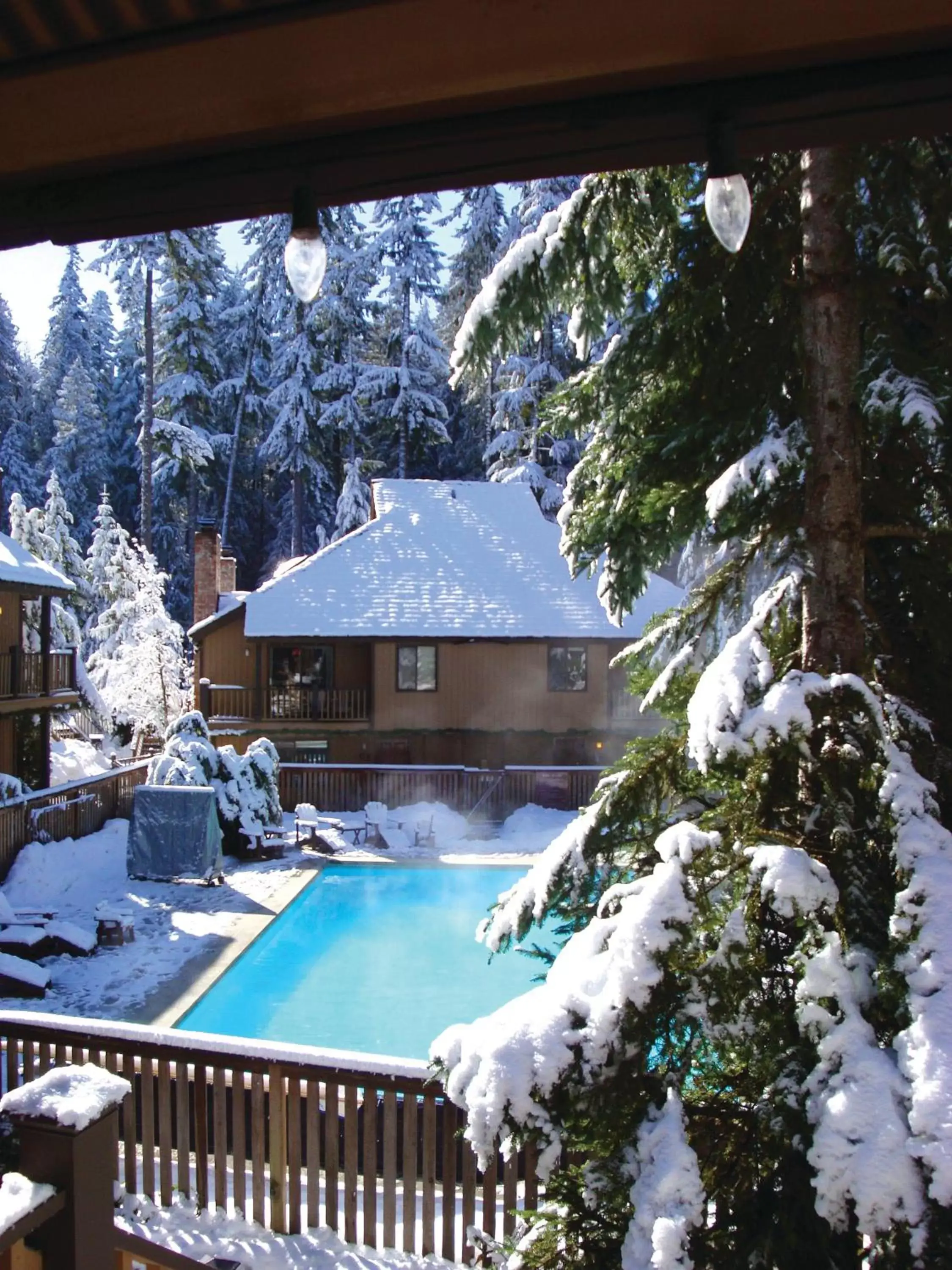 Pool view, Winter in LOGE Alta Crystal Resort at Mt Rainier
