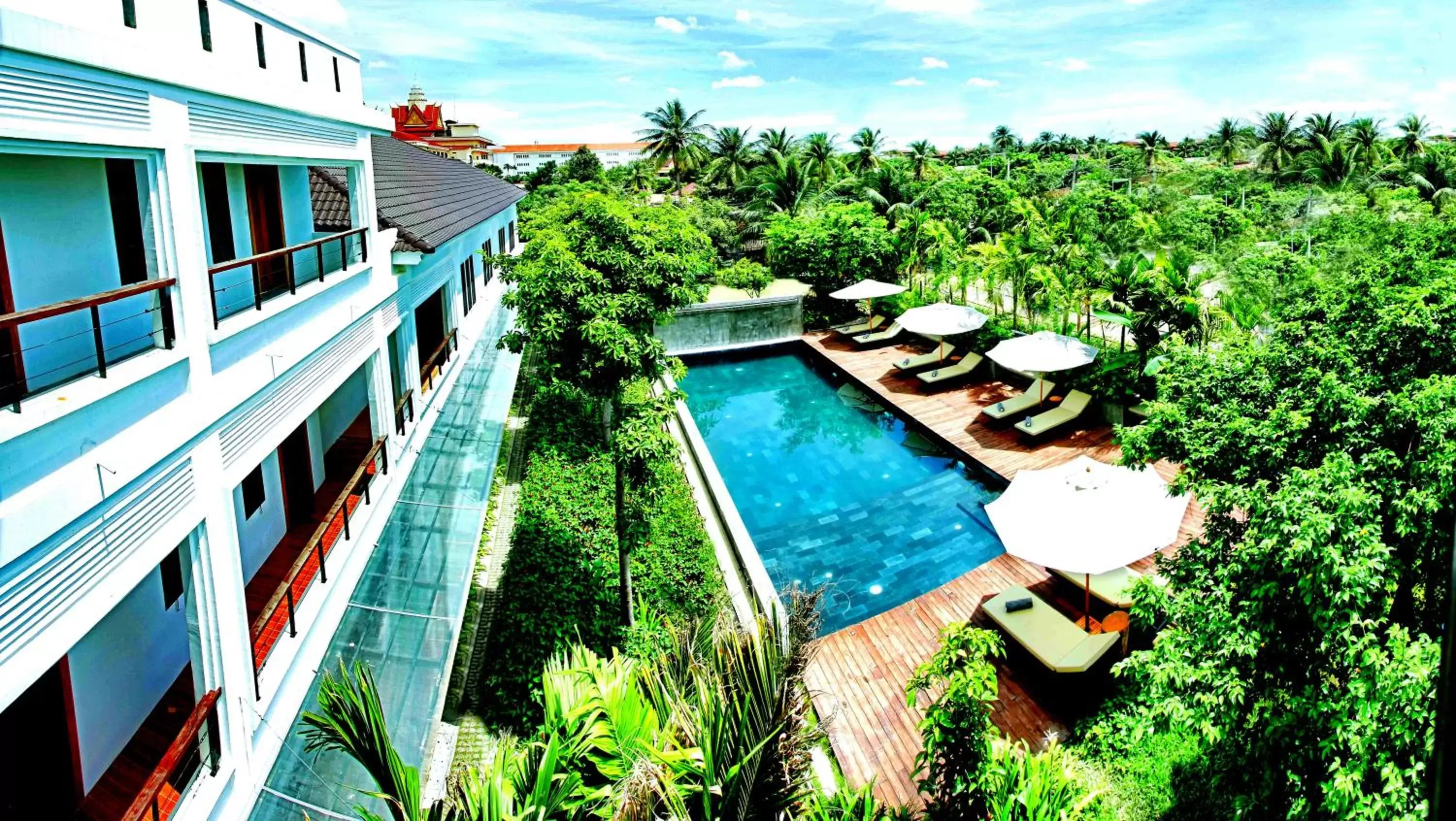 Bird's eye view, Pool View in La Residence Blanc D'Angkor