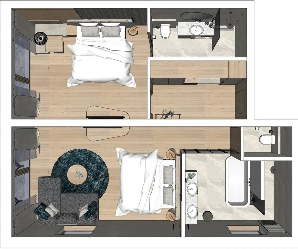 Bed, Floor Plan in Hotel Neue Post