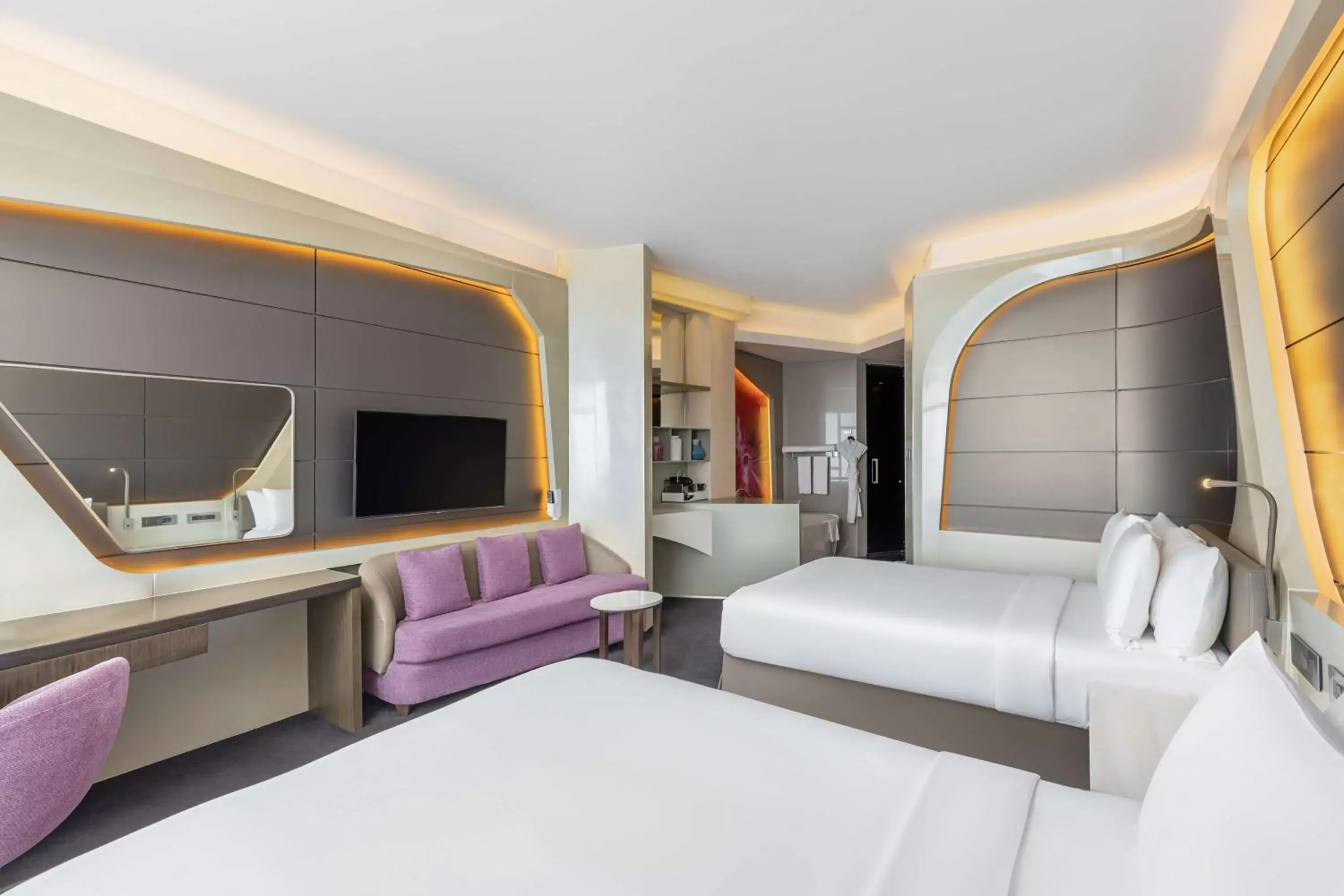 Bed, TV/Entertainment Center in V Hotel Dubai, Curio Collection by Hilton