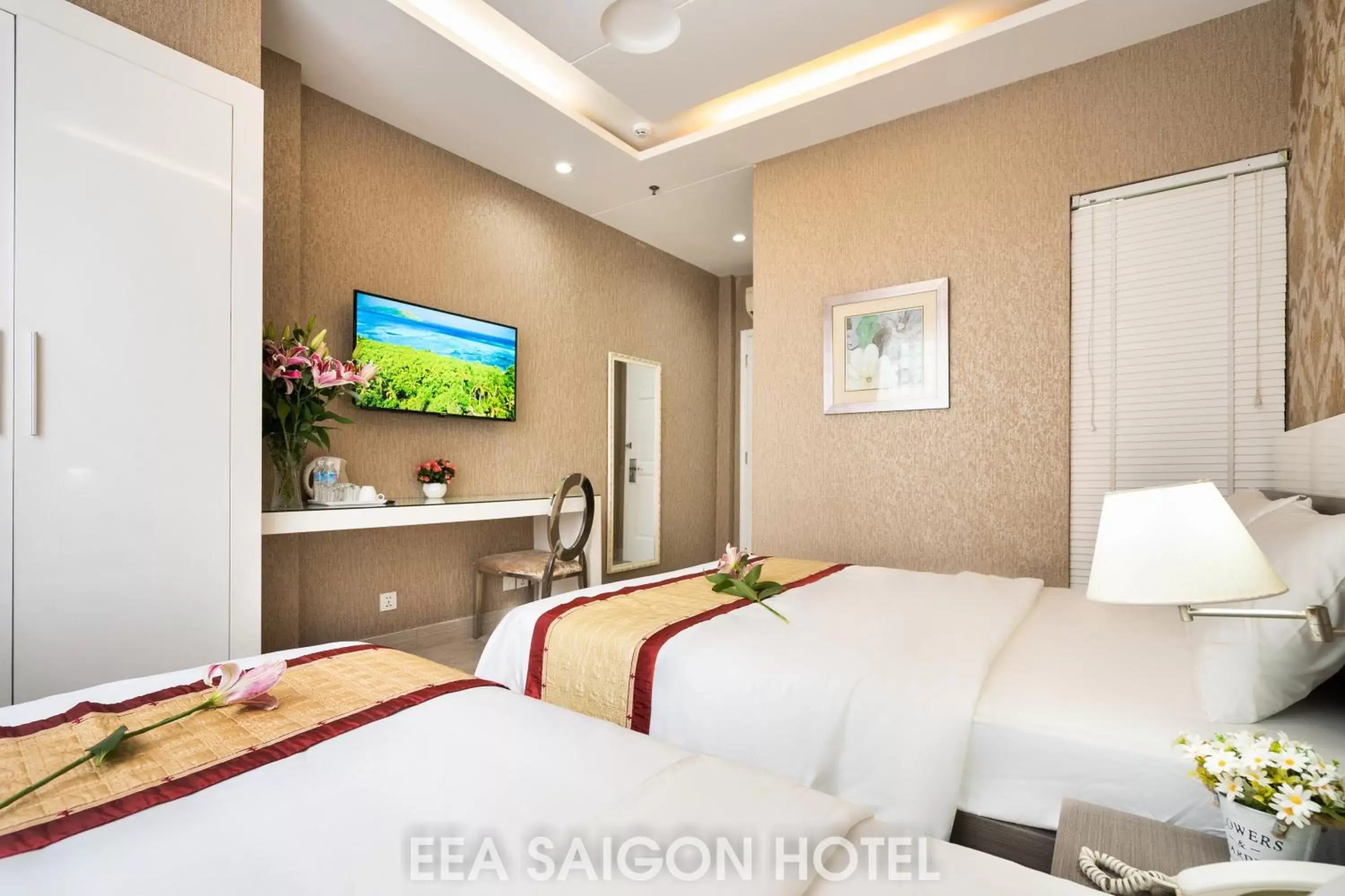 Bed in EEA Central Saigon Hotel