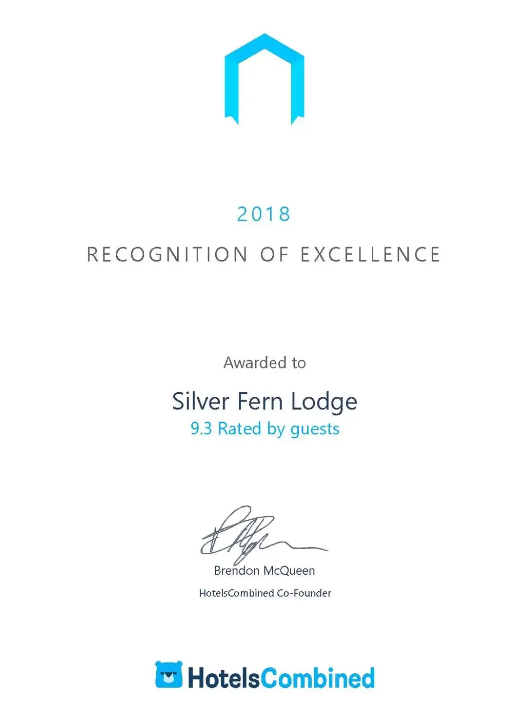 Certificate/Award in Silver Fern Lodge