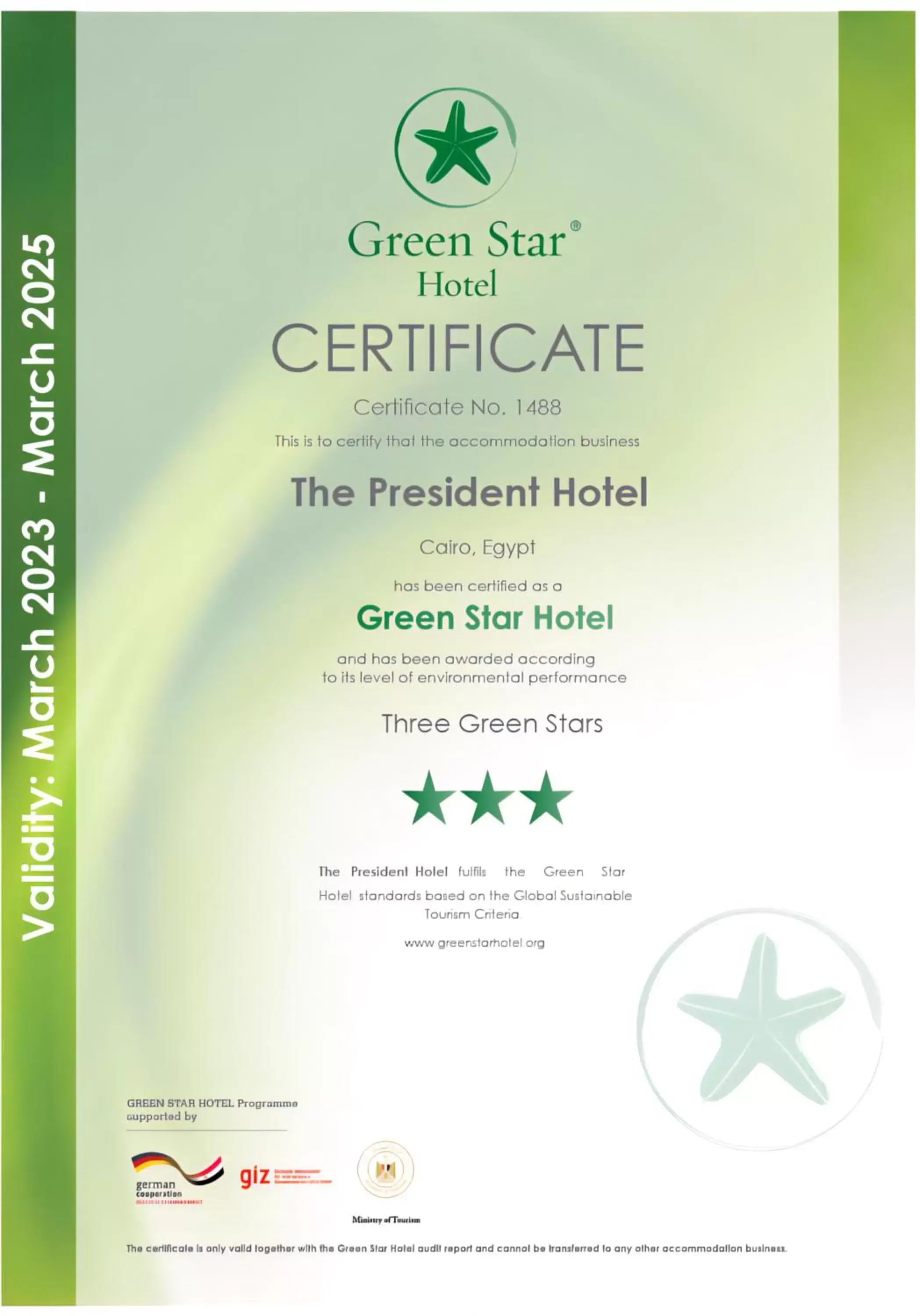 Certificate/Award in The President Hotel Cairo