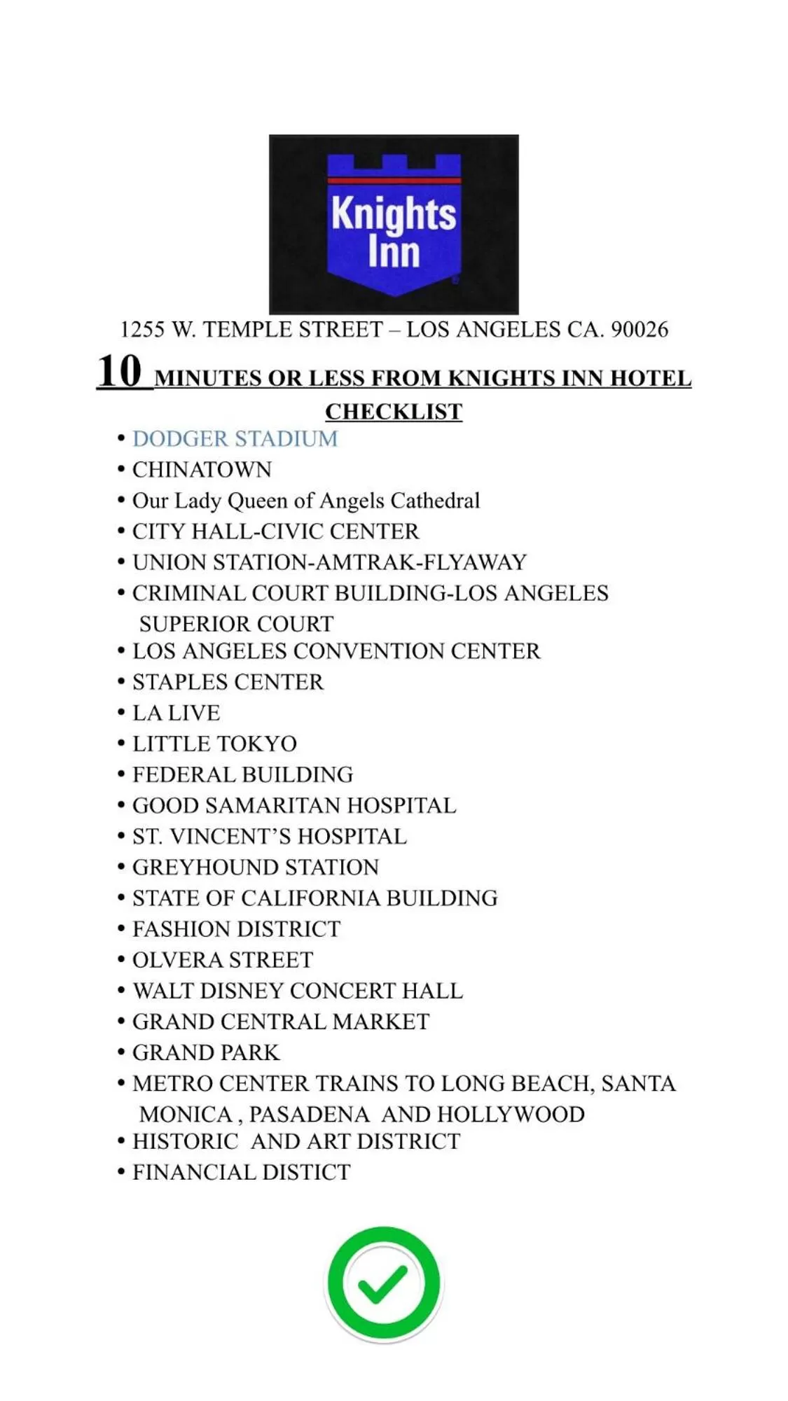 Logo/Certificate/Sign in Knights Inn Los Angeles Central / Convention Center Area