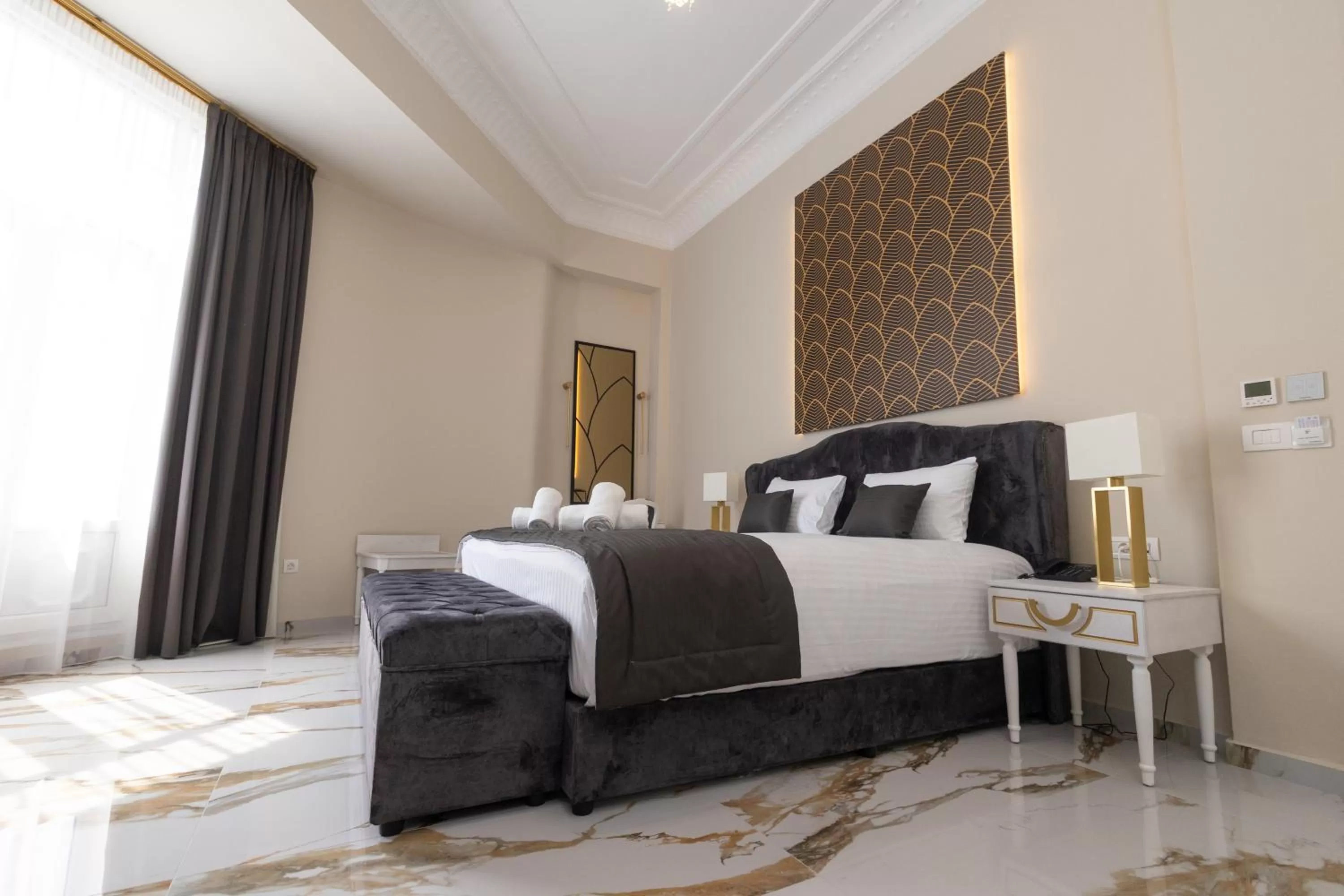 Bed in Modern Revival Luxury Hotel