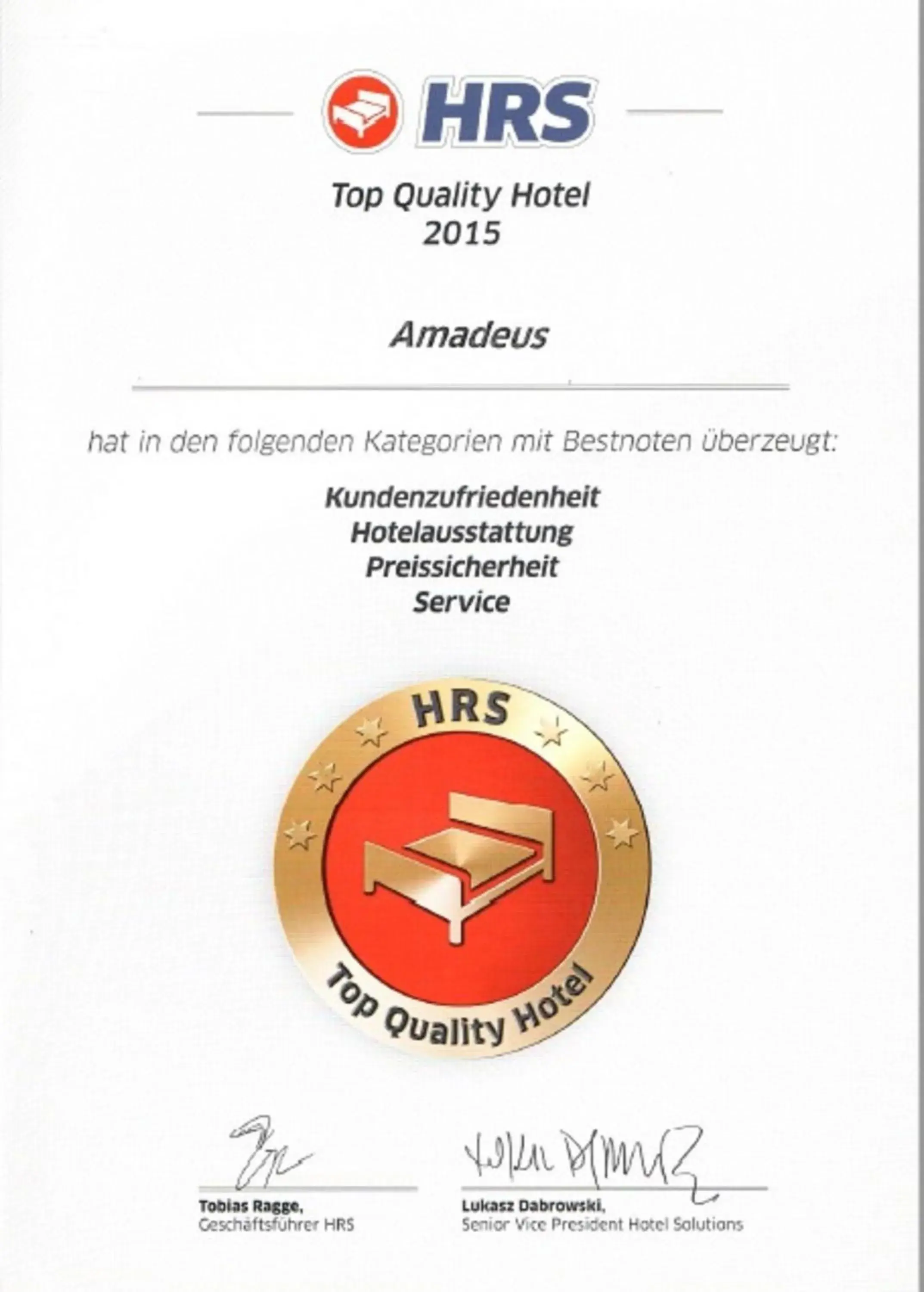 Certificate/Award, Logo/Certificate/Sign/Award in Hotel-Restaurant Amadeus
