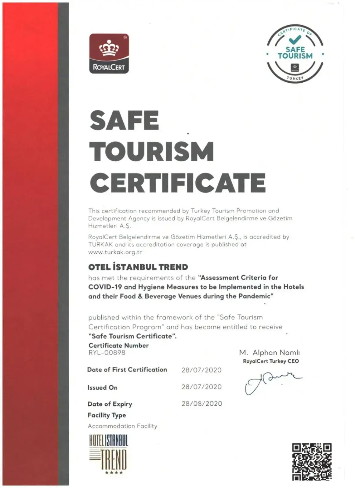 Certificate/Award in Hotel Istanbul Trend