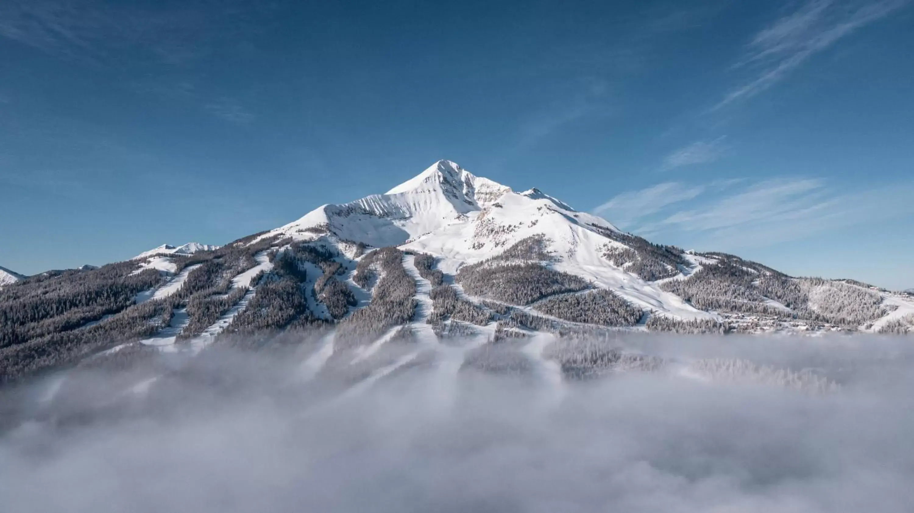 Mountain view, Winter in Big Sky Resort Village Center