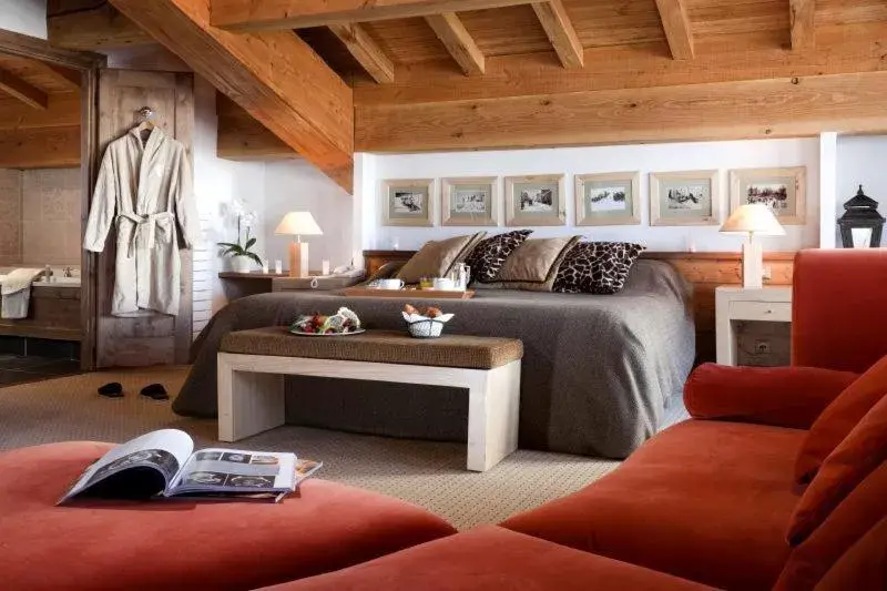 Living room, Bed in Hôtel Les Barmes De l'Ours