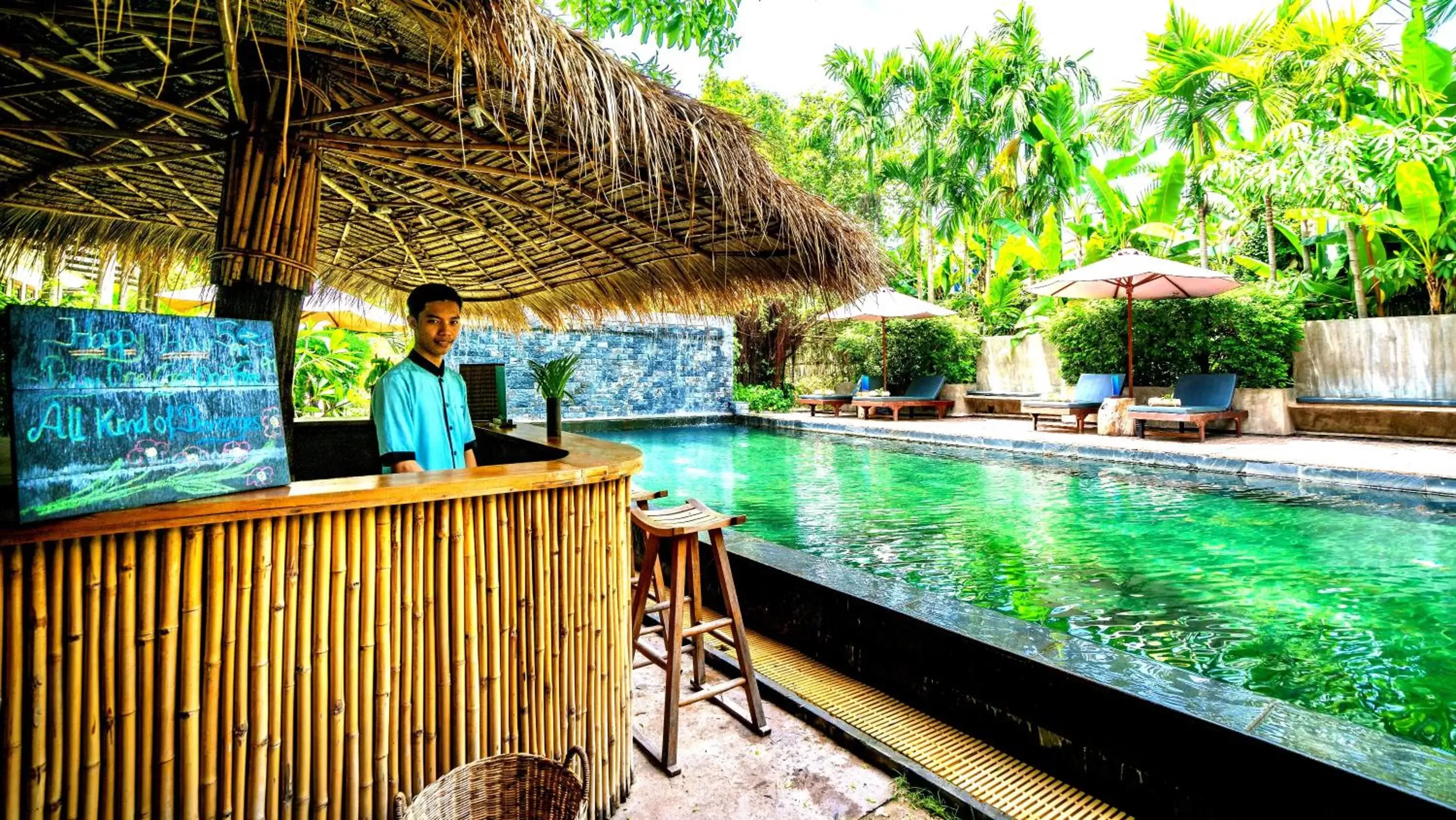 Staff, Swimming Pool in La Residence Blanc D'Angkor