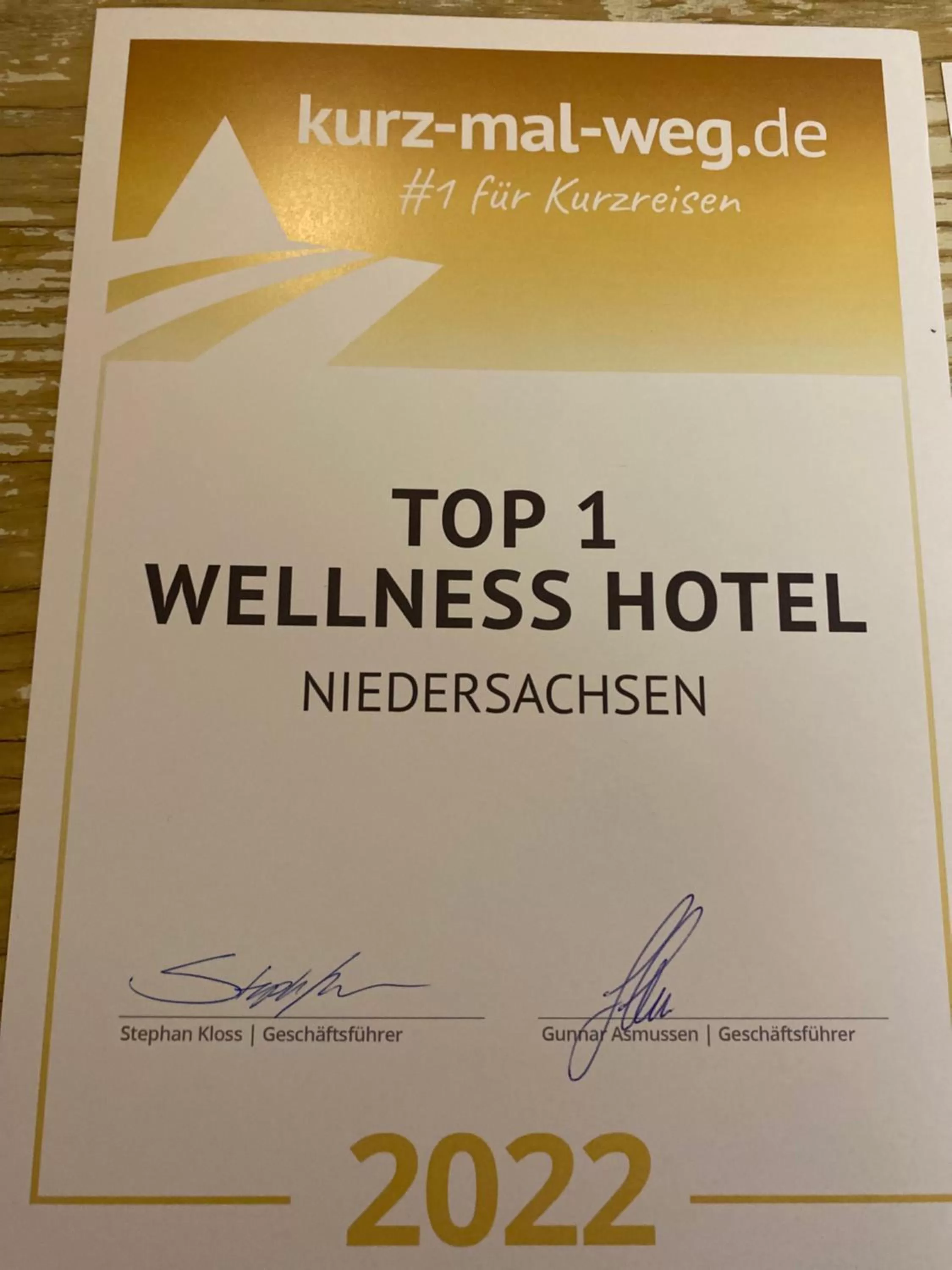 Certificate/Award in Harz Hotel & Spa Seela