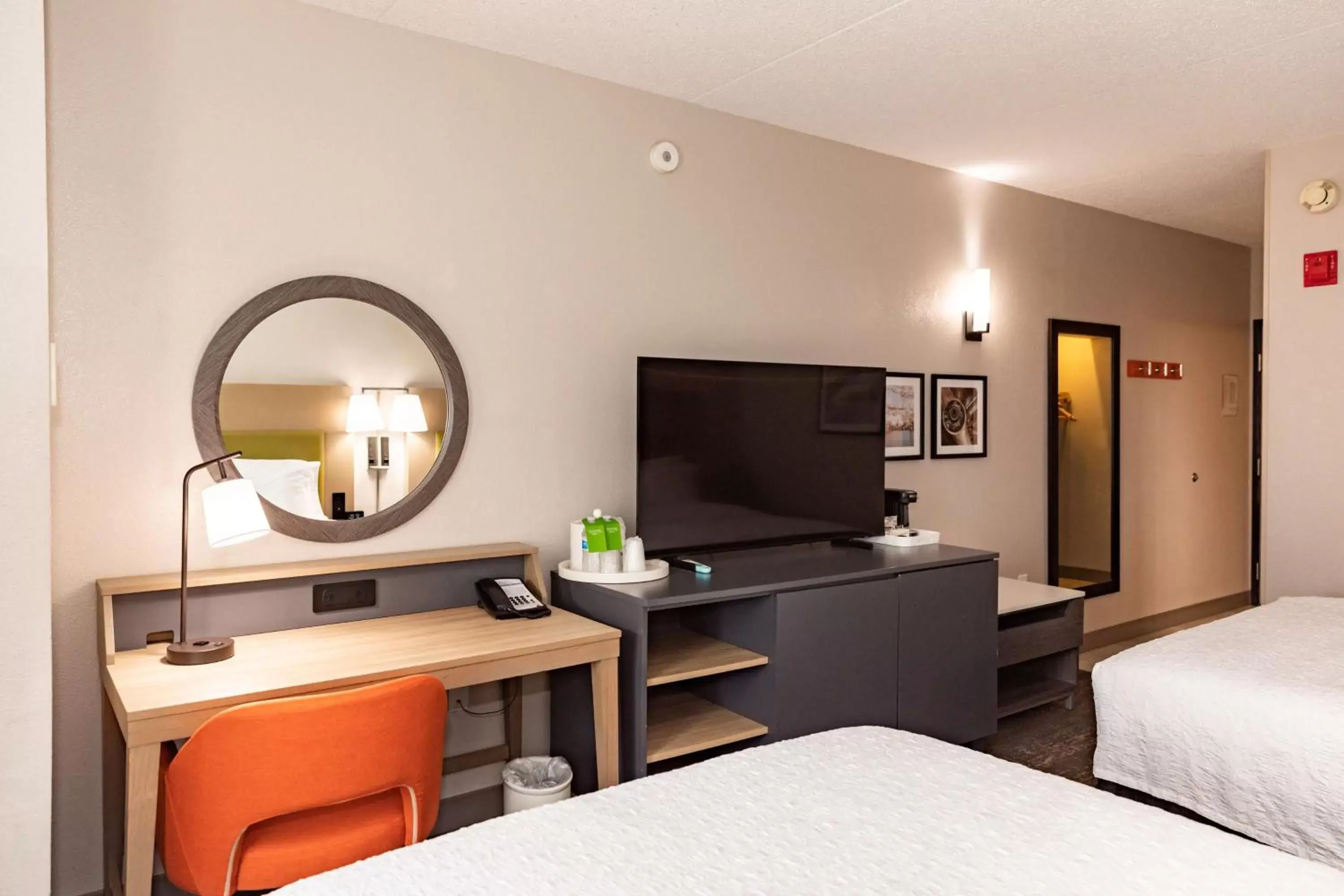 Bedroom, TV/Entertainment Center in Hampton Inn & Suites By Hilton- Newark Airport Elizabeth