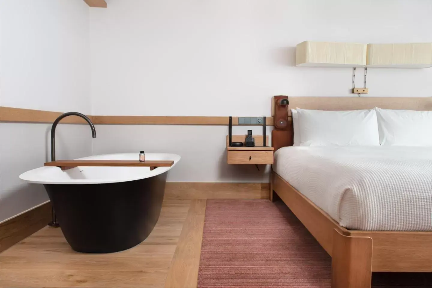 Bed, Bathroom in The Standard London