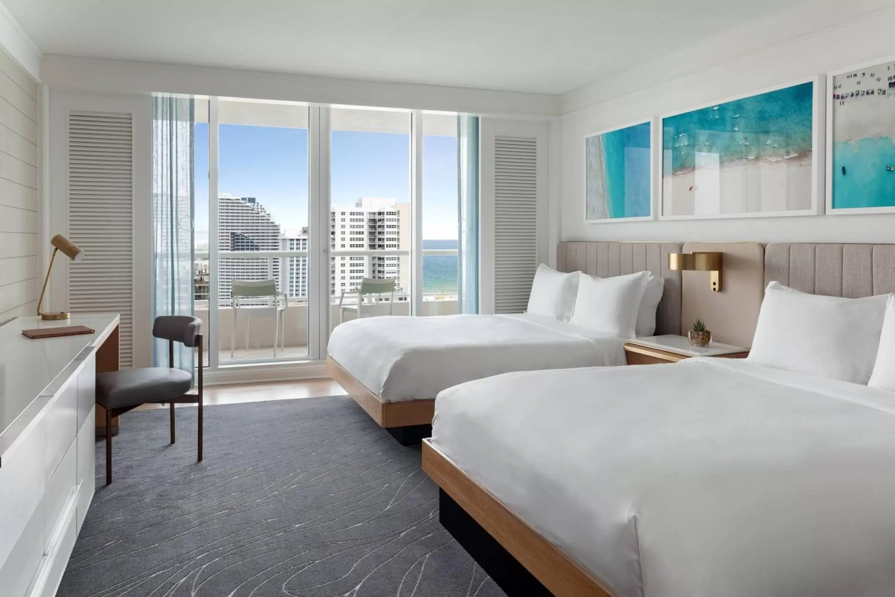 Queen Room with Two Queen Beds, Balcony, Partial Ocean View and Mobility Accessible Roll-In Shower in The Ritz-Carlton, Fort Lauderdale