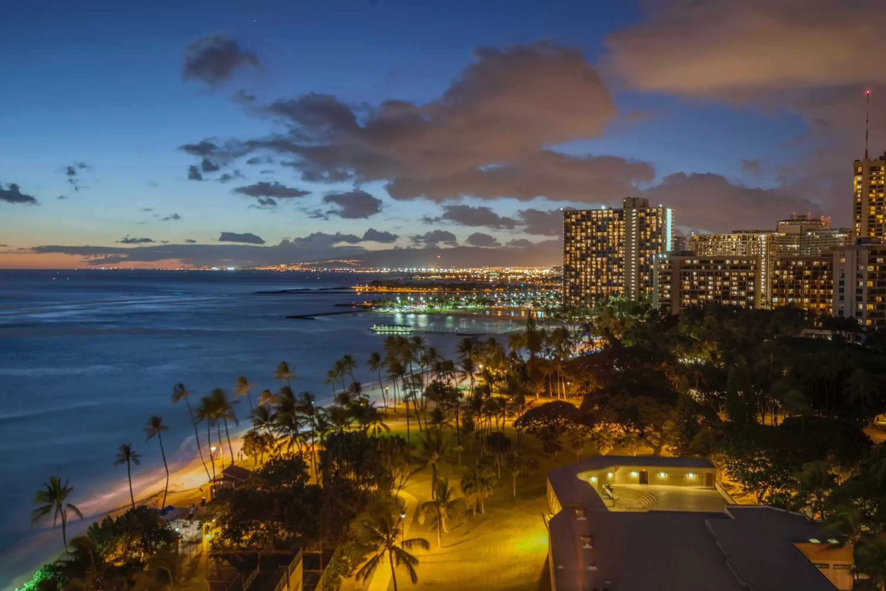 Sunset in Castle Waikiki Shore Beachfront Condominiums