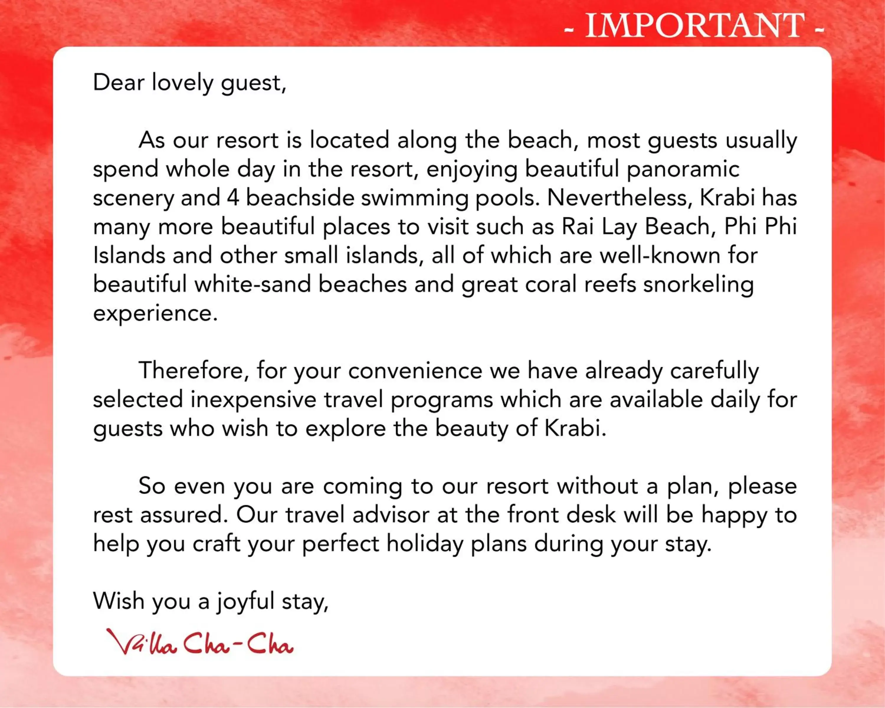 Text overlay in Villa Cha-Cha Krabi Beachfront Resort