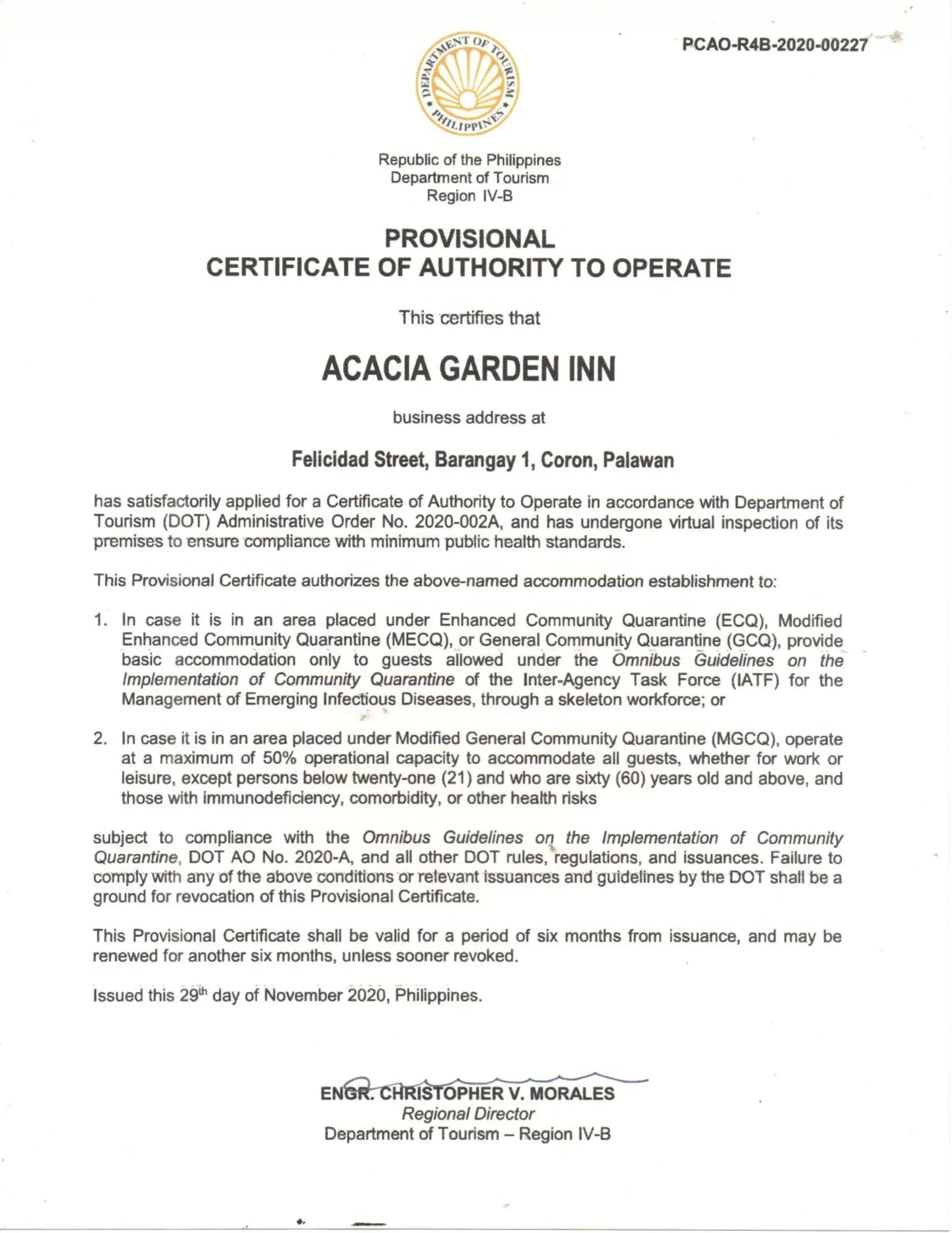Logo/Certificate/Sign/Award in Acacia Garden Inn