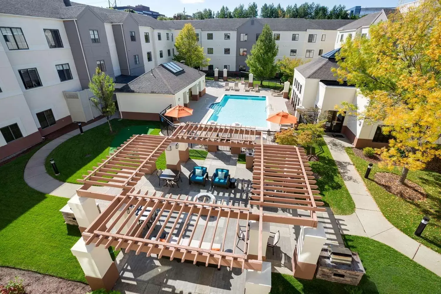 Patio, Bird's-eye View in Hyatt House Boston Waltham