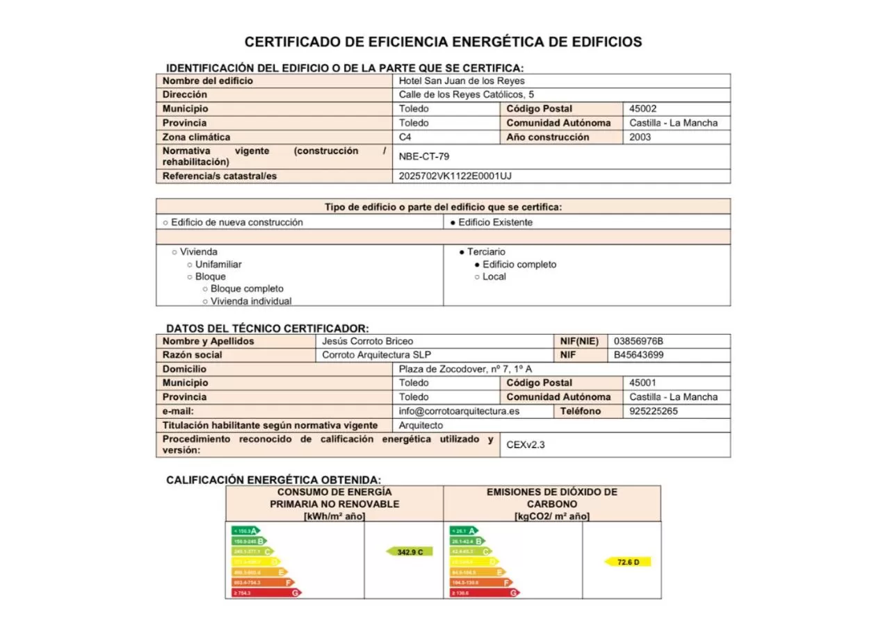 Certificate/Award in Hotel San Juan de los Reyes