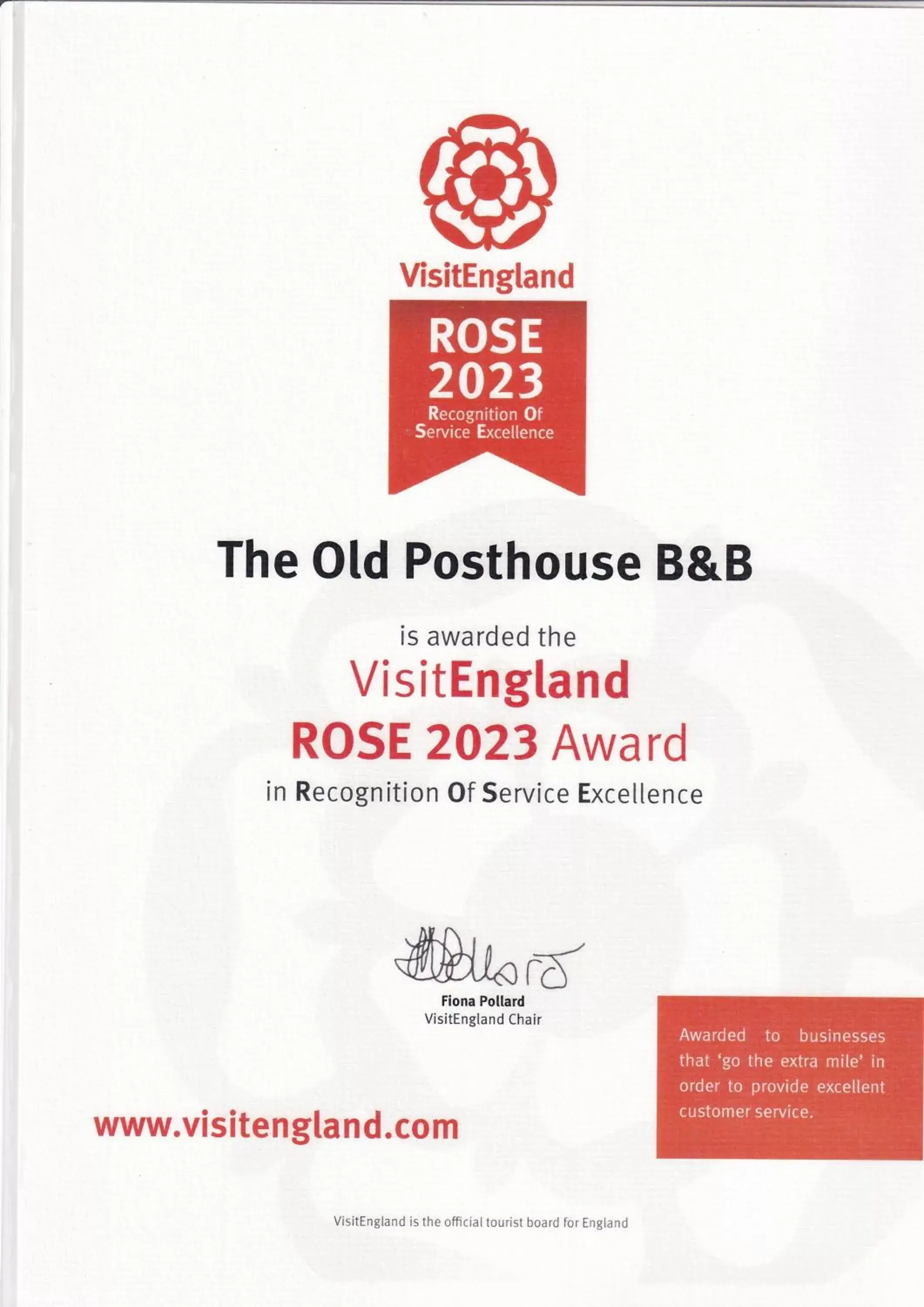 Certificate/Award in The Old Posthouse B&B