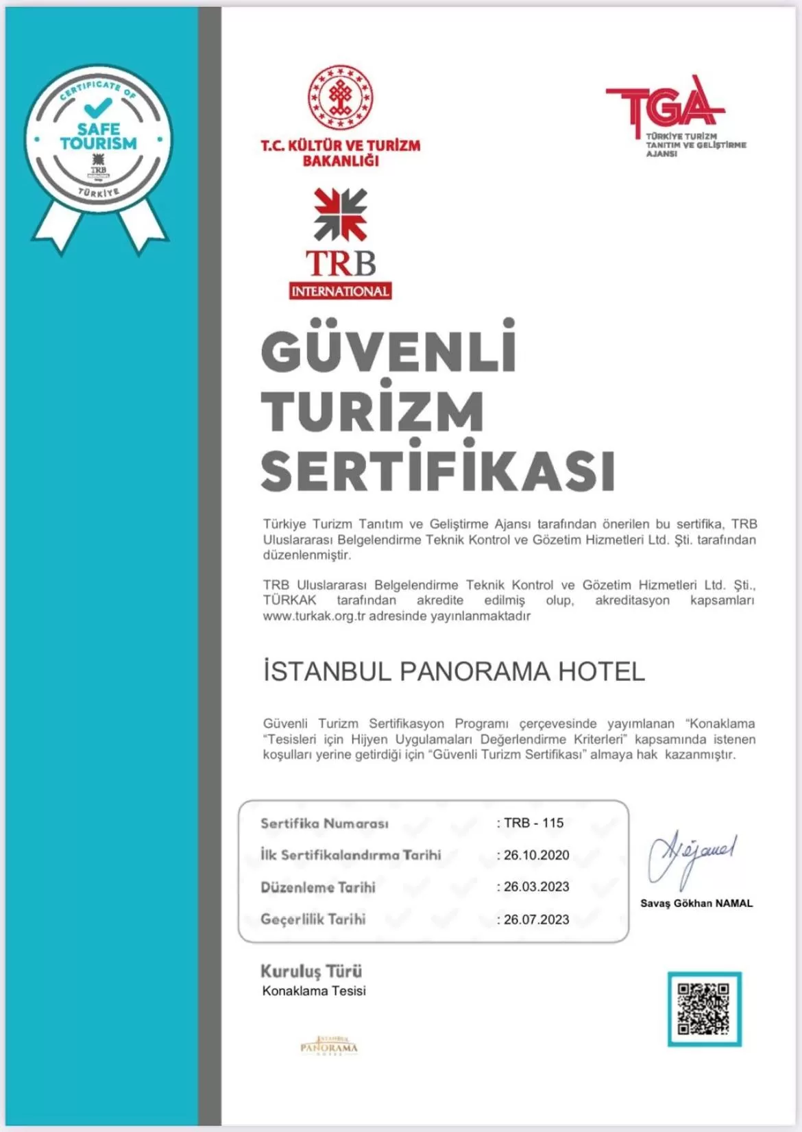 Logo/Certificate/Sign in Istanbul Panorama Hotel