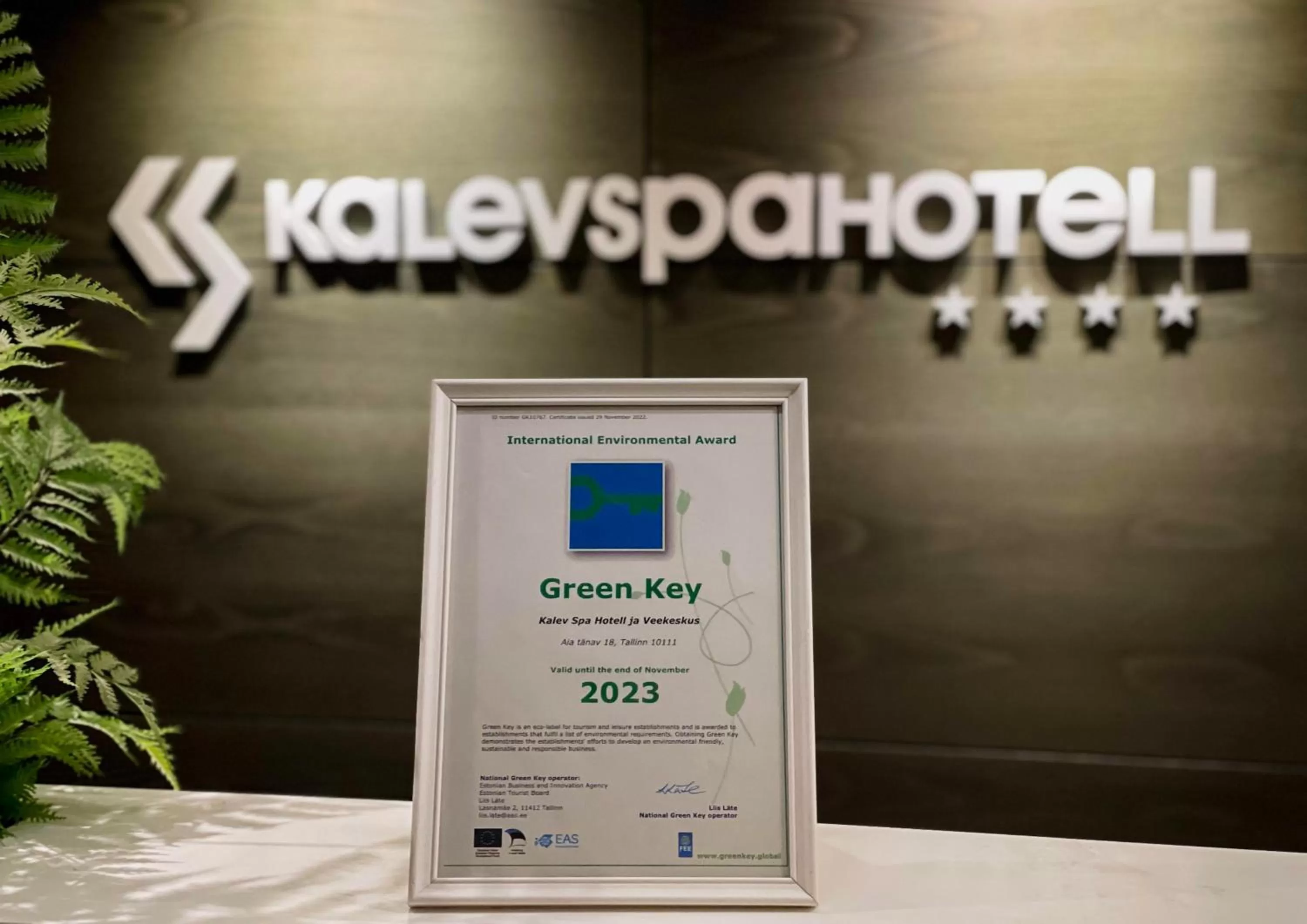 Certificate/Award in Kalev Spa Hotel & Waterpark